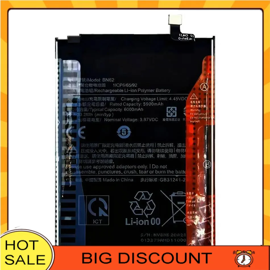 Mobile Phone Battery High Performance 6000Mah For Xiaomi Redmi Note 9 4G BN62 Note9 Version
Mobile Phone Battery High Performance 6000Mah For Xiaomi Redmi Note 9 4G BN62 Note9 Version