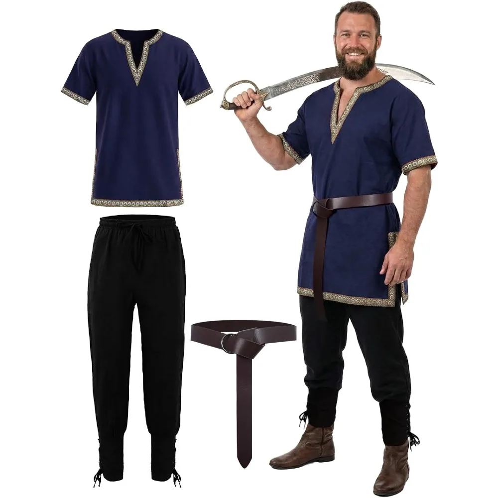 Renaissance Medieval Knight Costume for Men - 3PC Pirate Viking V-neck Tunic Set Halloween Cosplay Outfit
Renaissance Medieval Knight Costume for Men - 3PC Pirate Viking V-neck Tunic Set Halloween Cosplay Outfit