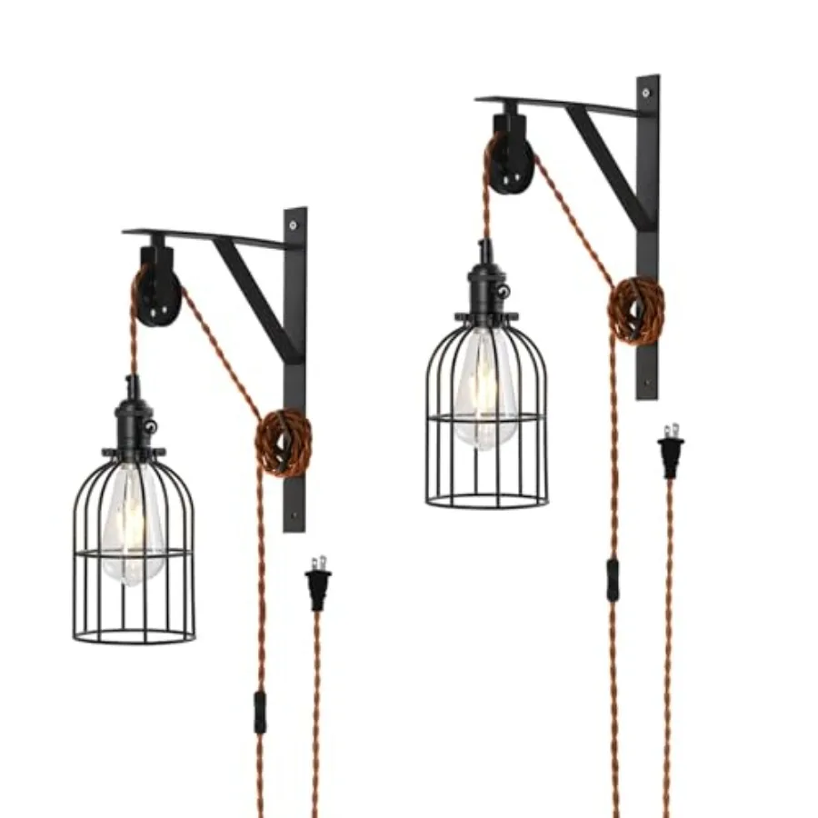 Plug in Pendant Light Set of 2, Farmhouse Pulley Wall Lamp with 7-Foot Brown Plug in Cord and Switch, Industrial Hanging Lamps
Plug in Pendant Light Set of 2, Farmhouse Pulley Wall Lamp with 7-Foot Brown Plug in Cord and Switch, Industrial Hanging Lamps