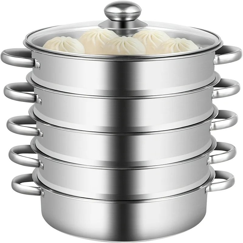 5-Tier/2-Tier Heavy-Degree 304 Stainless Steel Steamer Pot with Tempered Glass Lid - Heavy-Duty Stackable Steam Cooker Suitabl
5-Tier/2-Tier Heavy-Degree 304 Stainless Steel Steamer Pot with Tempered Glass Lid - Heavy-Duty Stackable Steam Cooker Suitabl