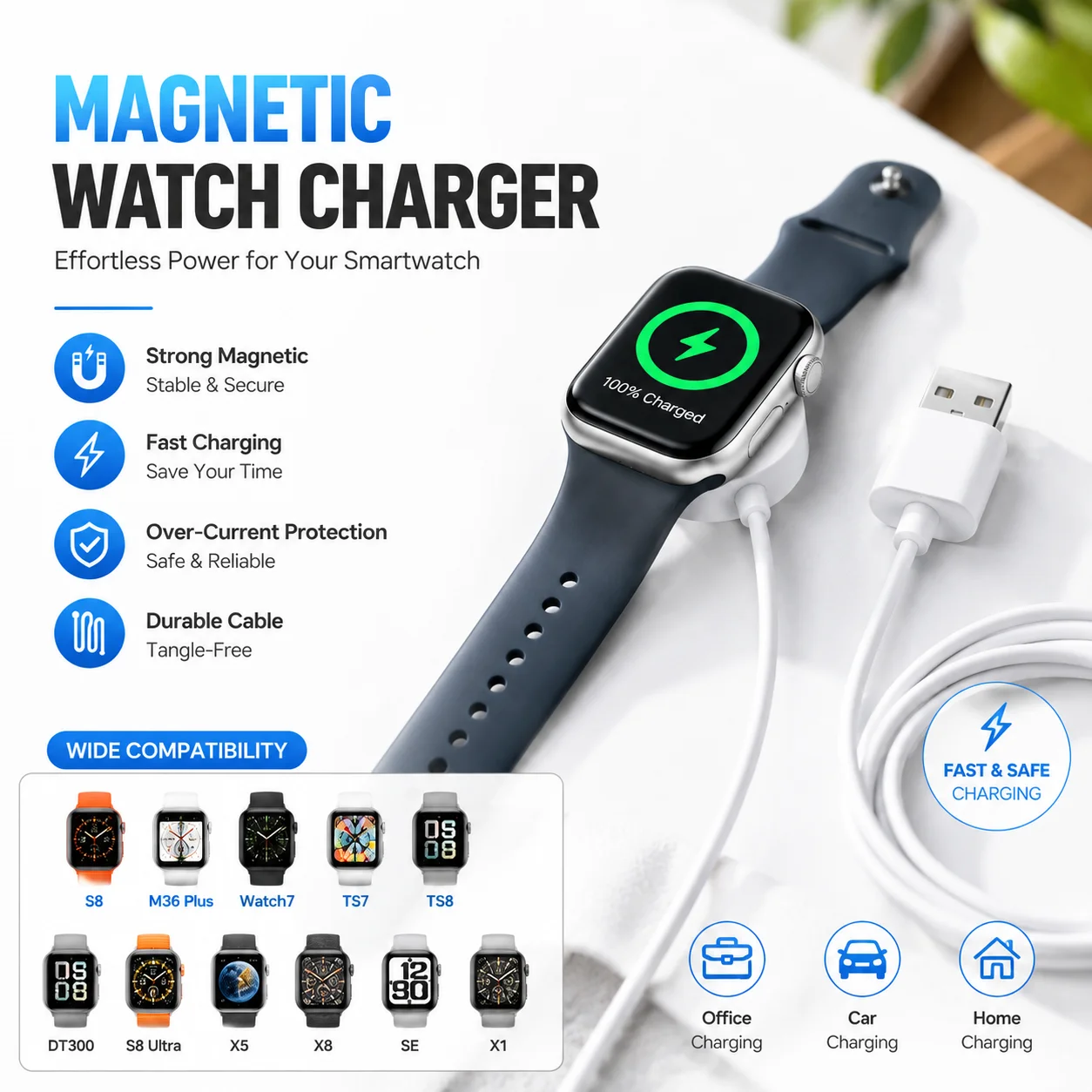 5V USB Wireless Magnetic Charging Cable Replacement Smartwatch Charging Cable Smart Watch Accessory for Series 9/8/7/TS7/GS8 MAX
5V USB Wireless Magnetic Charging Cable Replacement Smartwatch Charging Cable Smart Watch Accessory for Series 9/8/7/TS7/GS8 MAX
