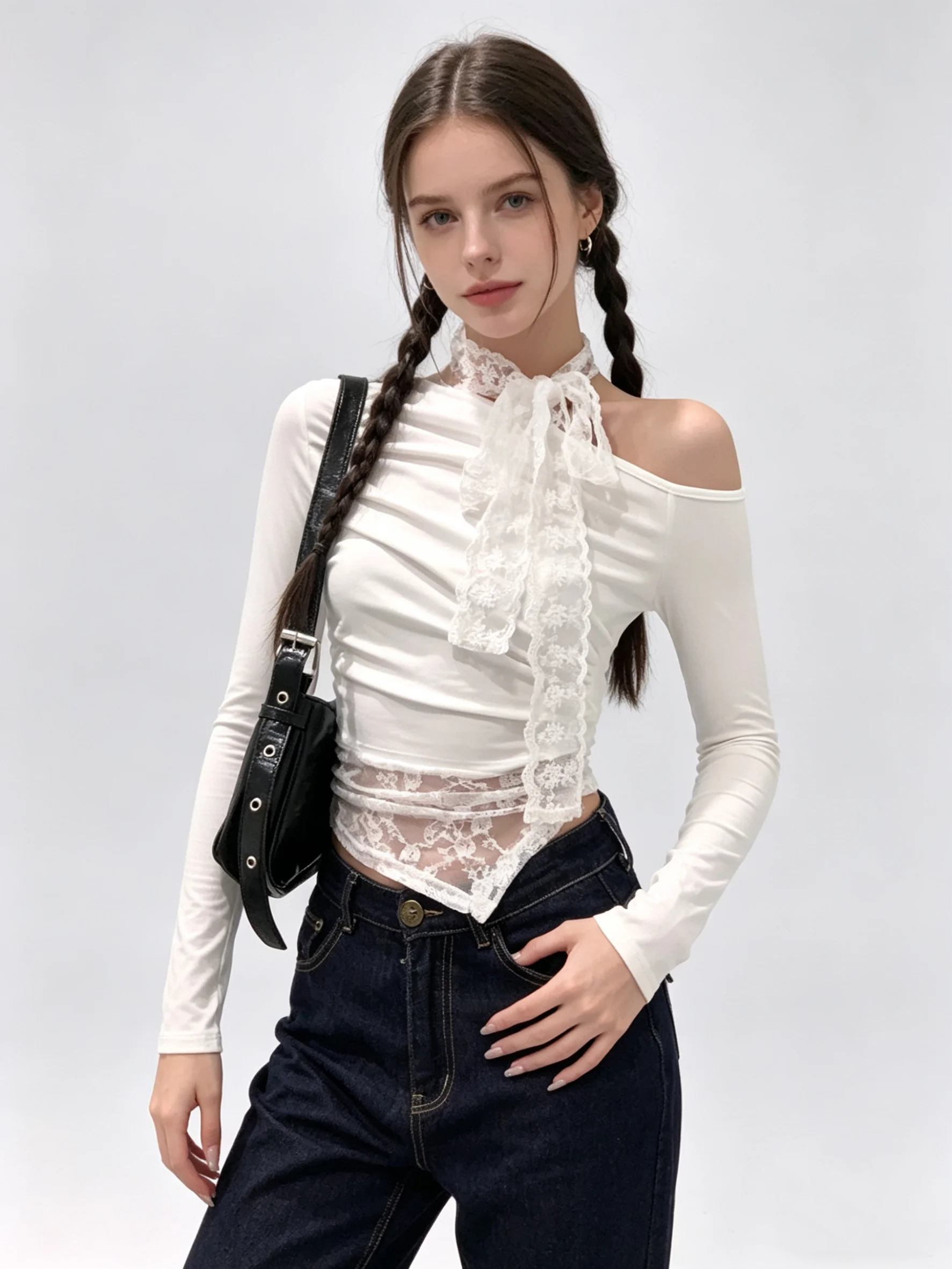 Women's White Lace Patchwork T-Shirt Long Sleeve Off Shoulder T Shirt Y2K 2000s Vintage Aesthetic Tee Top Clothes 2026 Summer
Women's White Lace Patchwork T-Shirt Long Sleeve Off Shoulder T Shirt Y2K 2000s Vintage Aesthetic Tee Top Clothes 2026 Summer
