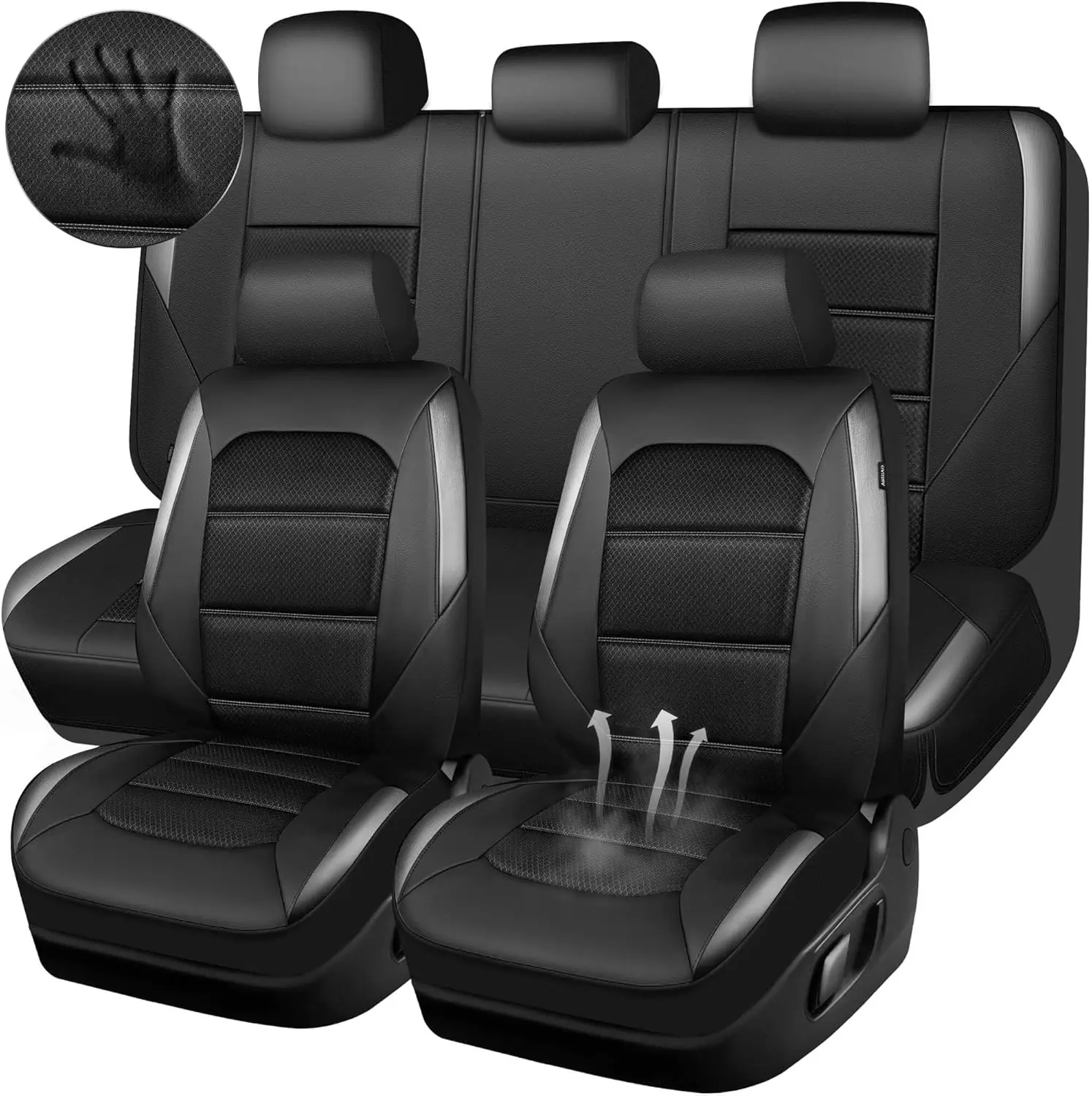 Memory Foam Car Seat Covers Full Set, Breathable Mesh, Gray Metal Film Leather, Universal Fit for Most Cars, Airbag Compatible
Memory Foam Car Seat Covers Full Set, Breathable Mesh, Gray Metal Film Leather, Universal Fit for Most Cars, Airbag Compatible