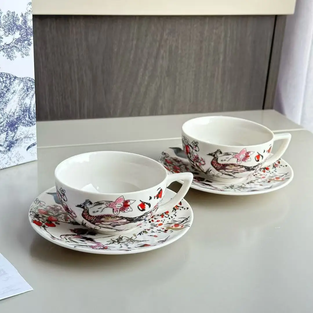 Сотни птиц, сравнение для пения, дизайн с узором, изысканная двойная чашка из костяного фарфора, пара изысканных чашек для чая, кофейная чашка