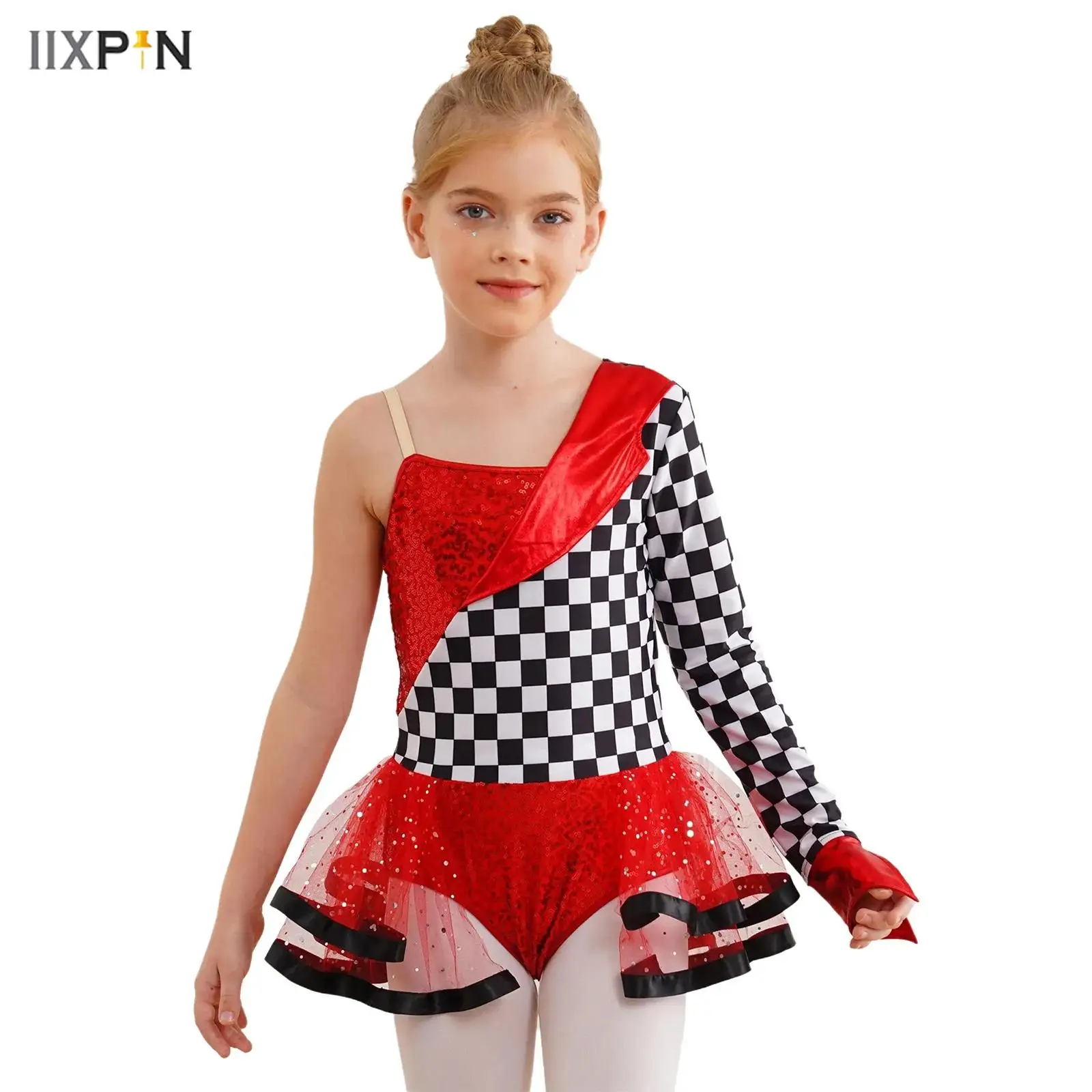 Girls Sequins Racer Bodysuit One Shoulder Single Sleeve Checkerboard Tutu Dress Halloween Race Car Driver Fancy Dress up Costume
Girls Sequins Racer Bodysuit One Shoulder Single Sleeve Checkerboard Tutu Dress Halloween Race Car Driver Fancy Dress up Costume