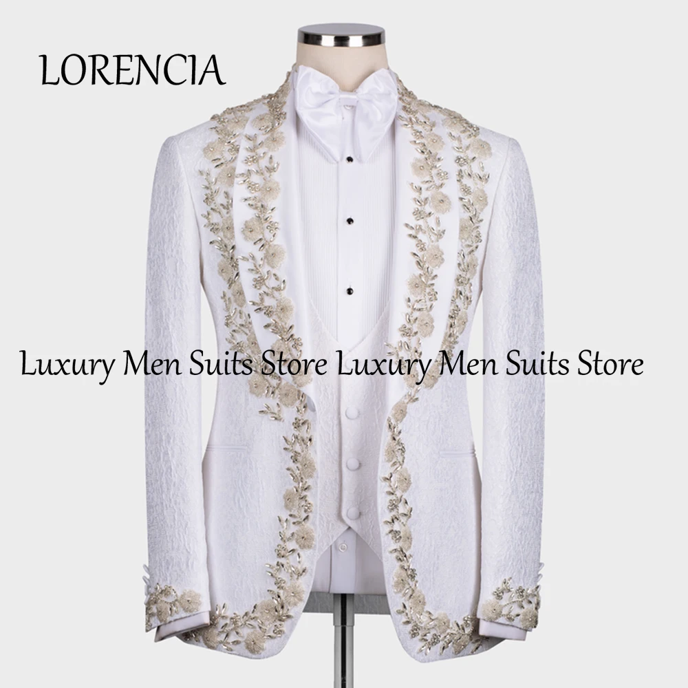 Luxury Flower Ornament Men Suits 3 Pieces Wedding Party Outfits Customized Single Breasted Blazer Pants Vest trajes para hombre
Luxury Flower Ornament Men Suits 3 Pieces Wedding Party Outfits Customized Single Breasted Blazer Pants Vest trajes para hombre