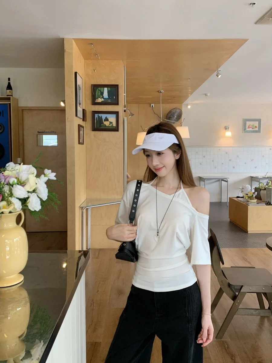 Shoulder Bared Short Sleeve Slim Fit White T-Shirt for Women Summer 2026 New Style Fashionable City Walk Korean Version City ...
Shoulder Bared Short Sleeve Slim Fit White T-Shirt for Women Summer 2026 New Style Fashionable City Walk Korean Version City ...