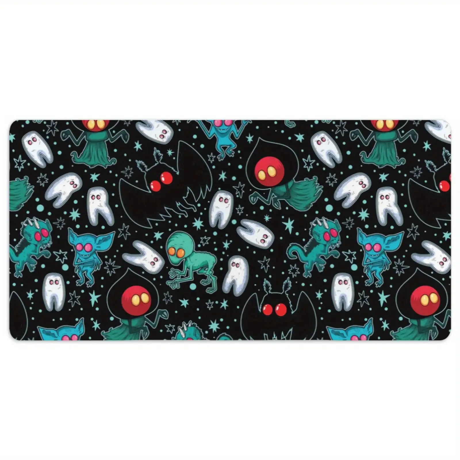 Cryptid Aliens Mothman Tooth Fairy Pattern Gaming Desk Mat Non-Slip Rubber Base Mouse Pad