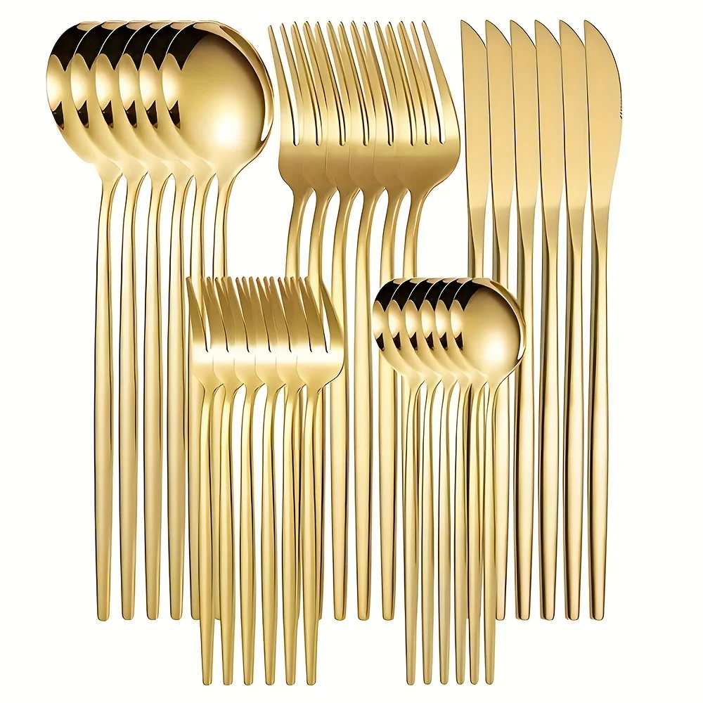 30Pcs Golden Silver Cutlery Set Stainless Steel Knife Fork Spoon Tableware Flatware Set Festival Kitchen Upscale Cutlery Set
30Pcs Golden Silver Cutlery Set Stainless Steel Knife Fork Spoon Tableware Flatware Set Festival Kitchen Upscale Cutlery Set