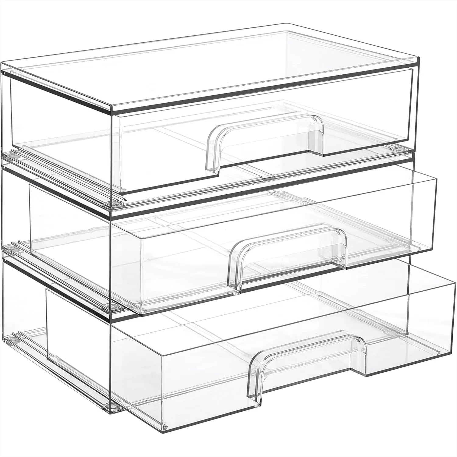 Clear Stackable Storage Drawers, 3 Pack Acrylic Organizer Bins for Makeup Cosmetics, Vanity Bathroom Cabinet Desk Organization
Clear Stackable Storage Drawers, 3 Pack Acrylic Organizer Bins for Makeup Cosmetics, Vanity Bathroom Cabinet Desk Organization