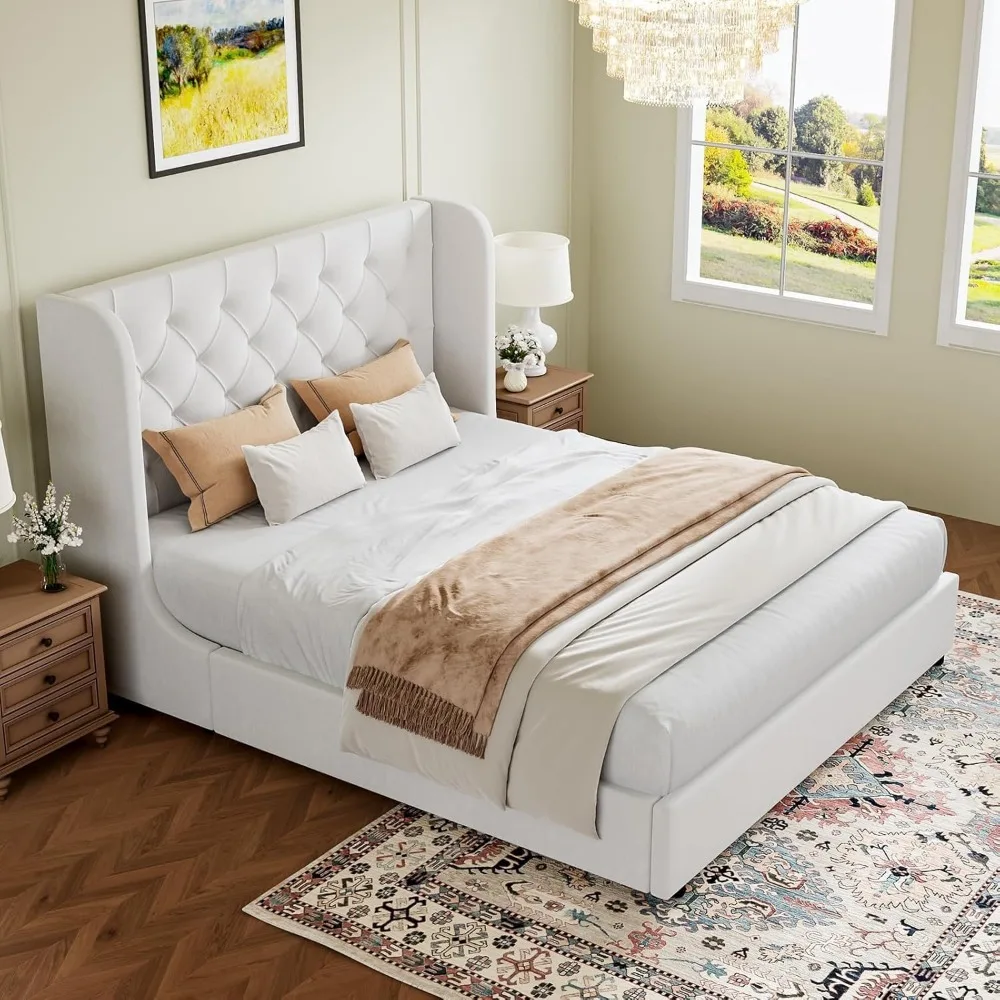 Bed Frame, Upholstered Platform Bed Full with Velvet Tufted Headboard/Curved Wingback Design/Wooden Slats Suppo
Bed Frame, Upholstered Platform Bed Full with Velvet Tufted Headboard/Curved Wingback Design/Wooden Slats Suppo