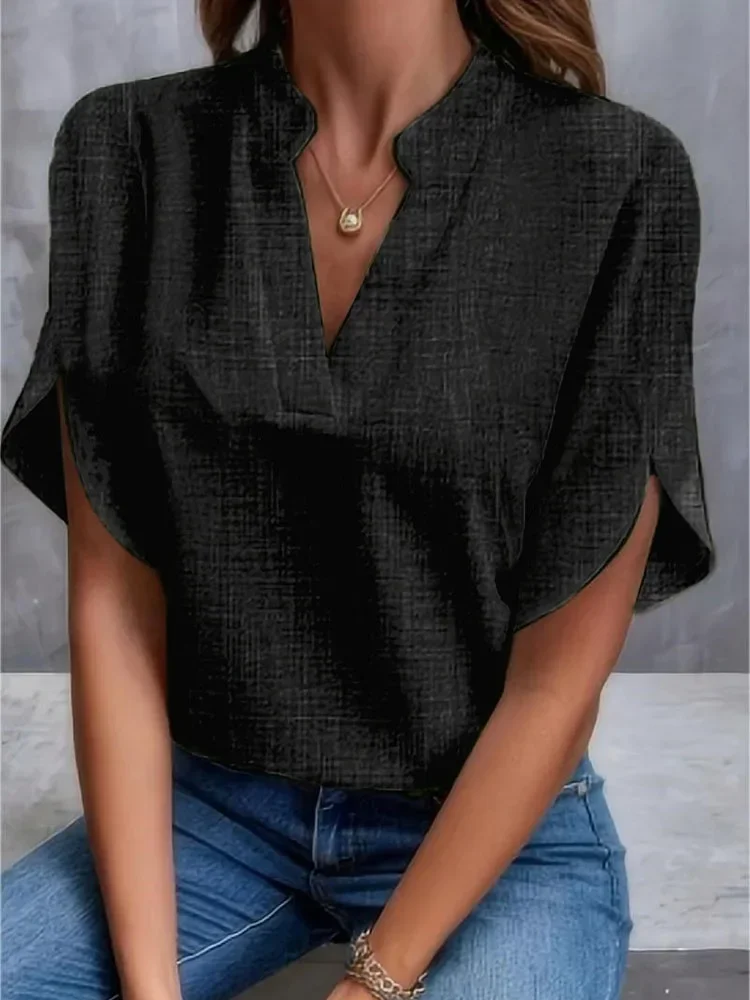 Women's Blouses Summer Black V-neck Short Sleeve Pullover Loose T-shirt Women Shirt Tops Elegant Casual Pullover Female Clothing
Women's Blouses Summer Black V-neck Short Sleeve Pullover Loose T-shirt Women Shirt Tops Elegant Casual Pullover Female Clothing