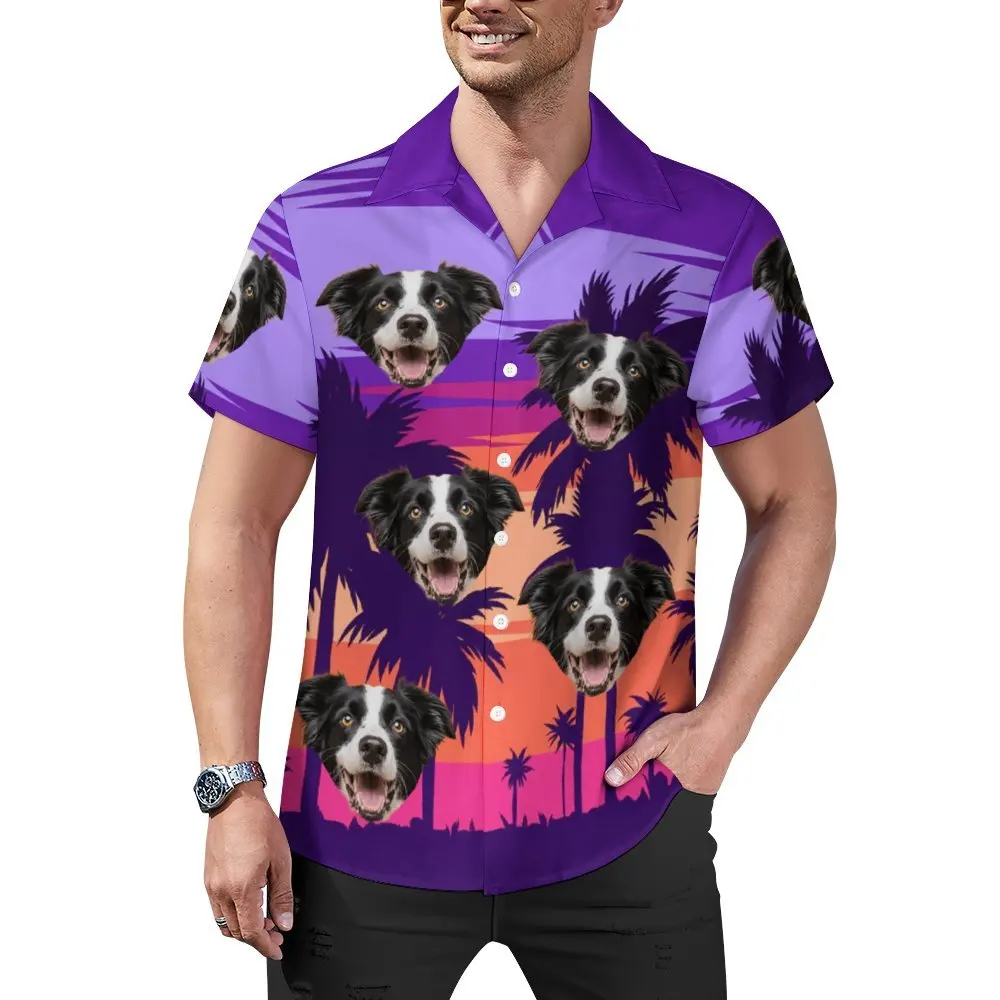 Men's Hawaiian Shirt Sunset Gradient with Dog Print, Palm Tree Pattern Short Sleeve Button-Up Purple Shirt for Casual Summer
Men's Hawaiian Shirt Sunset Gradient with Dog Print, Palm Tree Pattern Short Sleeve Button-Up Purple Shirt for Casual Summer