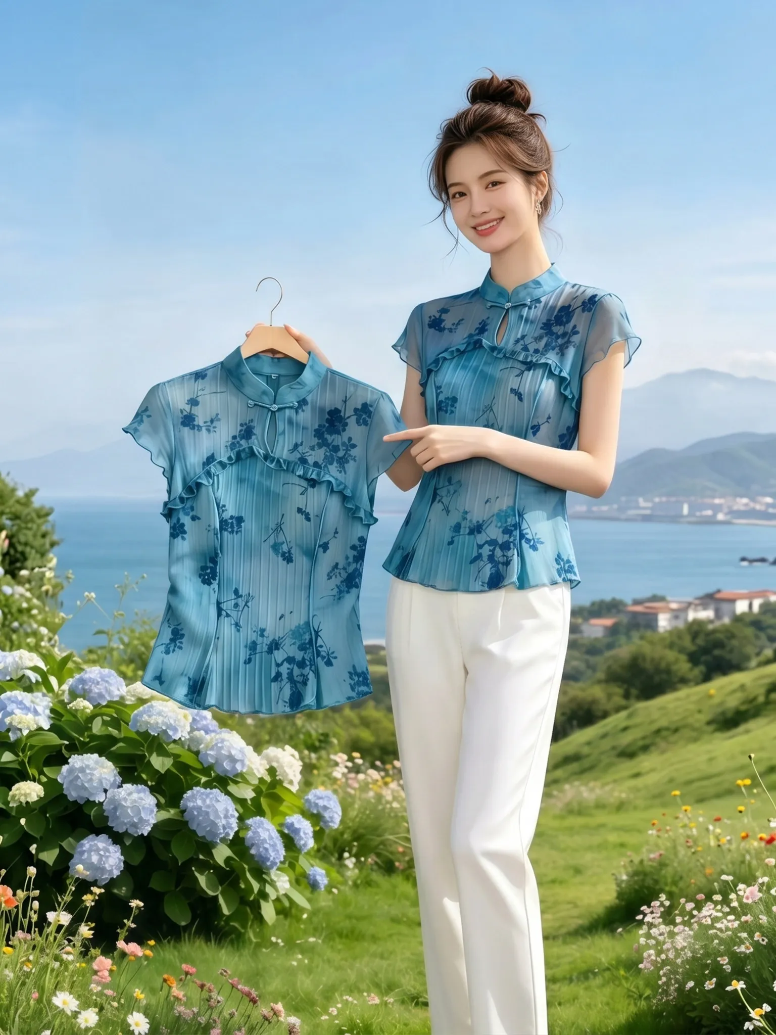 Blue Printed Slim Fit Short Sleeve Shirt Comfortable Breathable Korean Style Commute Wind Women's Casual Top Summer New Arrival
Blue Printed Slim Fit Short Sleeve Shirt Comfortable Breathable Korean Style Commute Wind Women's Casual Top Summer New Arrival