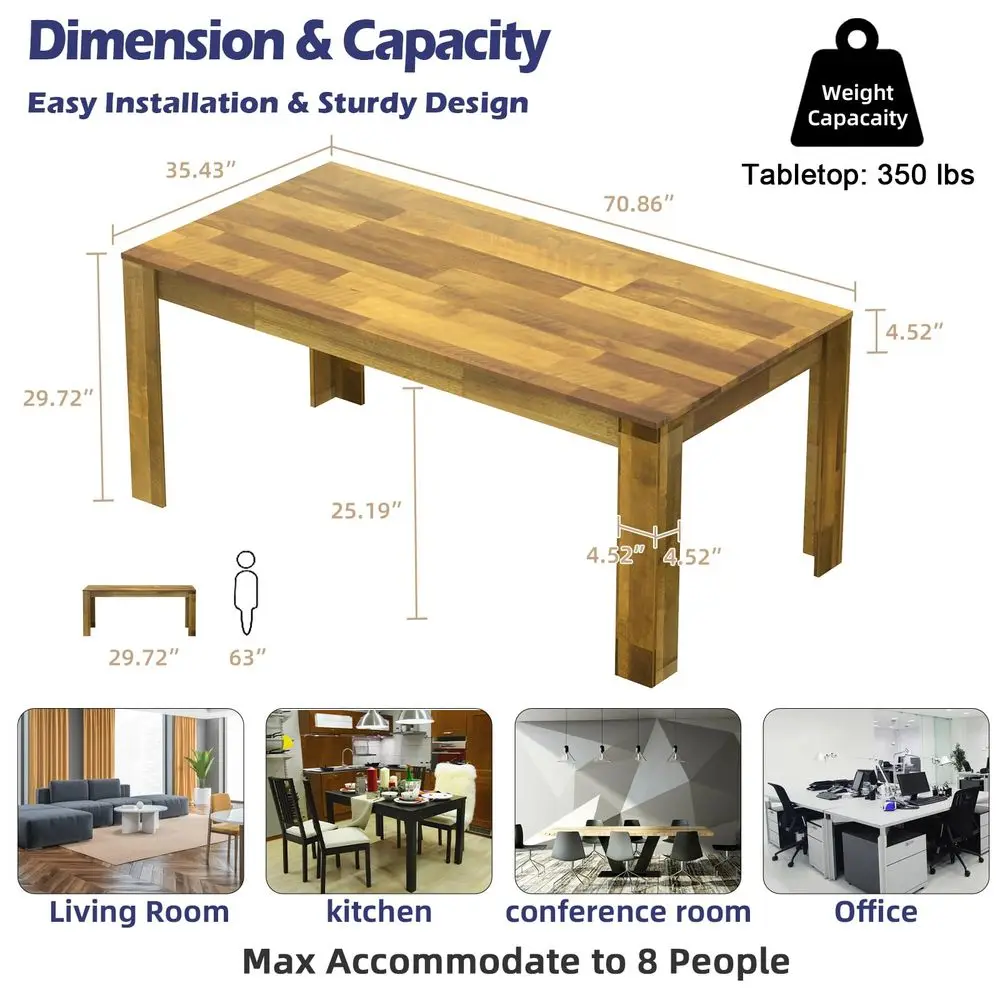 71 6ft Kitchen Dining Room Table for 6 8, Large Farmhouse Dinner Table, Wood Rectangular Long Tables for Big Family, Waterproof
71 6ft Kitchen Dining Room Table for 6 8, Large Farmhouse Dinner Table, Wood Rectangular Long Tables for Big Family, Waterproof