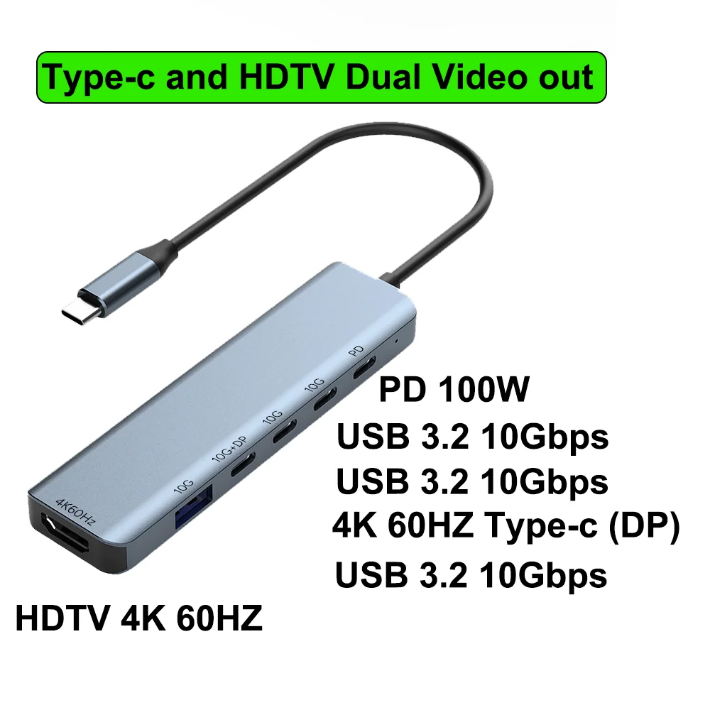 6 in 1 Type-c DP alt mode USB C Hub with HDTV 4K@60Hz Dual Video Output USB3.2 Gen2 HUB 10Gbps Data 100W PD Charging for Laptop
6 in 1 Type-c DP alt mode USB C Hub with HDTV 4K@60Hz Dual Video Output USB3.2 Gen2 HUB 10Gbps Data 100W PD Charging for Laptop