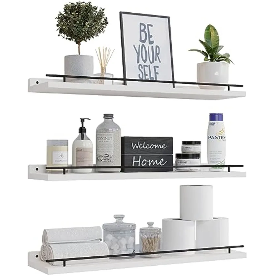 Floatg Shelves 24 ch with Metal Guardrail, Shelves for Wall Decor Set of 3, Wall Shelves for Bedroom, Bathroom, Kitchen, Living
Floatg Shelves 24 ch with Metal Guardrail, Shelves for Wall Decor Set of 3, Wall Shelves for Bedroom, Bathroom, Kitchen, Living