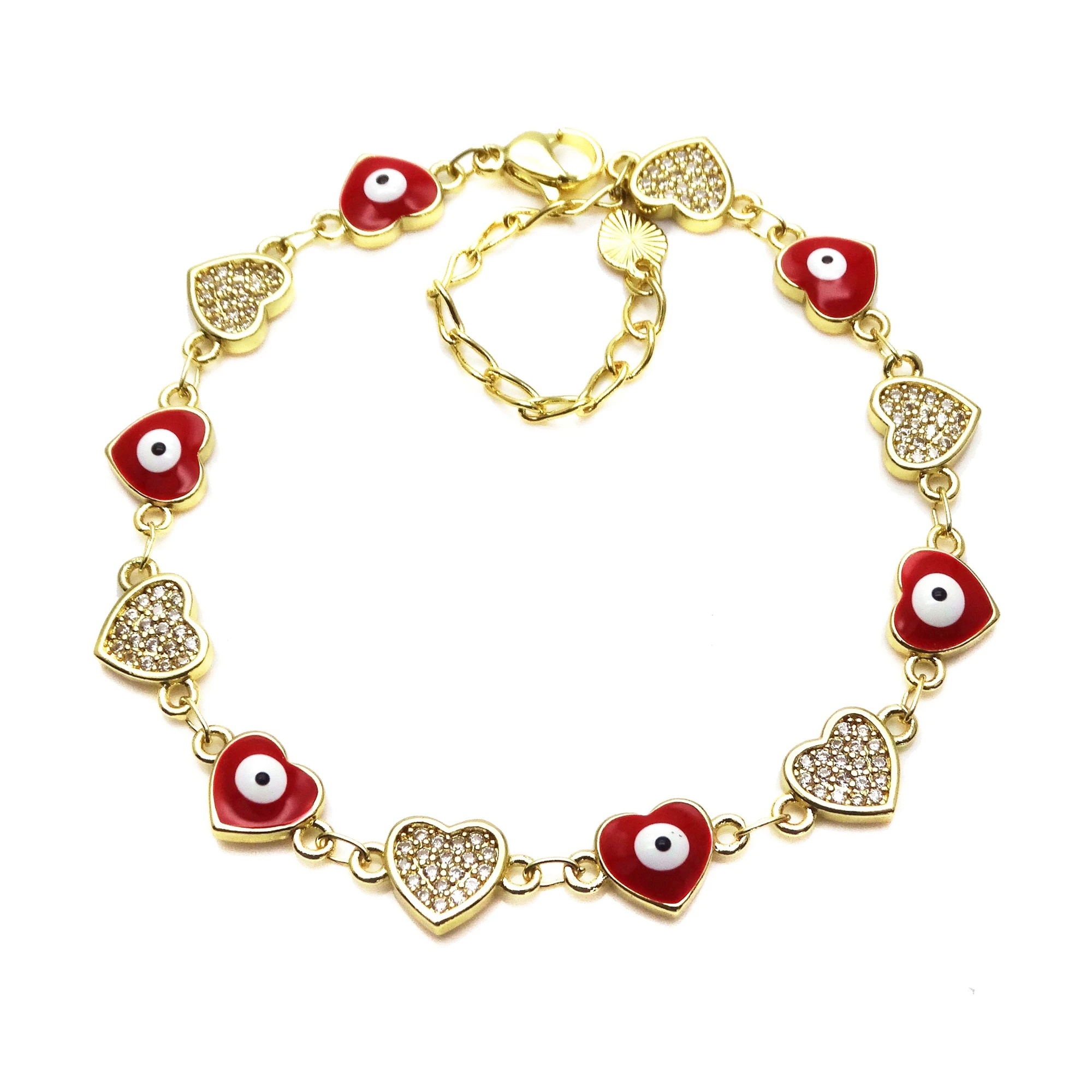 Inlay zircon Copper plated gold Love devil eyes hearts linked together Bracelet Charm Bracelets Fashion Jewelry Accessory
Inlay zircon Copper plated gold Love devil eyes hearts linked together Bracelet Charm Bracelets Fashion Jewelry Accessory