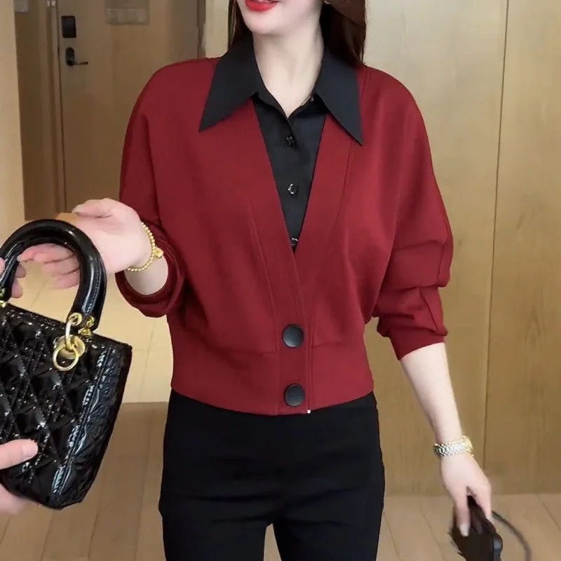 New V-neck Cardigan Shirts Jackets for Women Wine Red Office Lady Fashion Blouse Button Up Long Sleeve Vintage Old Money Clothes
New V-neck Cardigan Shirts Jackets for Women Wine Red Office Lady Fashion Blouse Button Up Long Sleeve Vintage Old Money Clothes