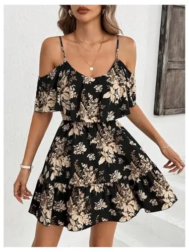 Floral Print Off-Shoulder Mini Dress With Short Ruffle Sleeves And A-Line Skirt For Summer Boho Style
Floral Print Off-Shoulder Mini Dress With Short Ruffle Sleeves And A-Line Skirt For Summer Boho Style