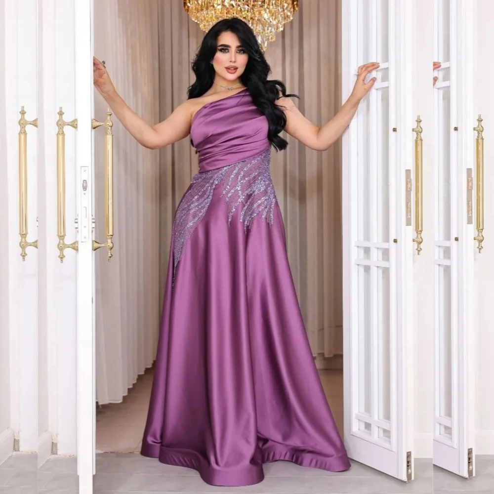 Customized Charmeuse Pleat Sequined One-shoulder A-line Long Dresses Bespoke Occasion Evening Woman Elegant Party Sparkle
Customized Charmeuse Pleat Sequined One-shoulder A-line Long Dresses Bespoke Occasion Evening Woman Elegant Party Sparkle