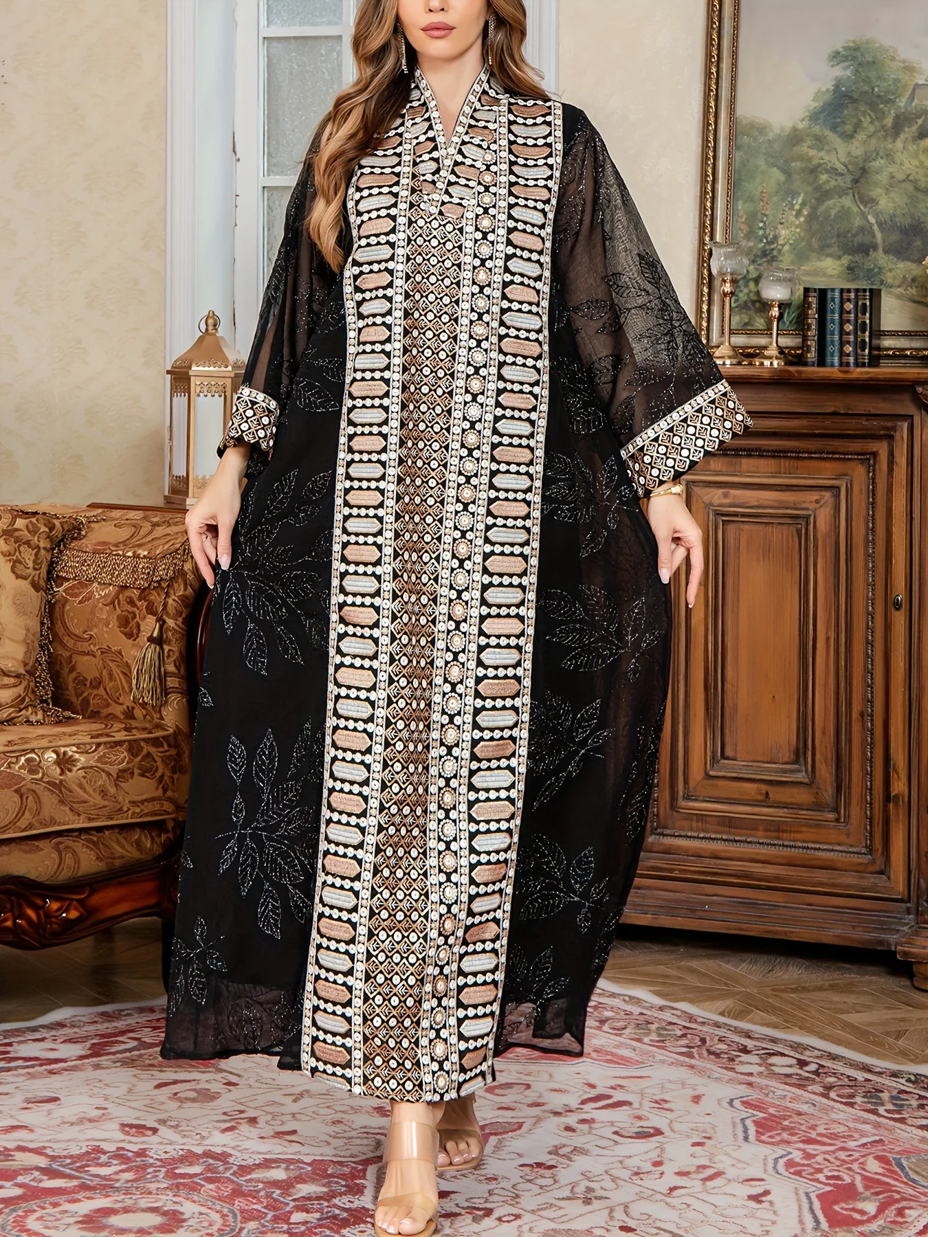 Elegant Black Long Robe for Women Middle East Spring Autumn Pearl Embroidery Loose Comfortable Commute Muslim Dress Dubai Saudi 14 S1f3fd6bbee8f4862941eb31235c3e1559