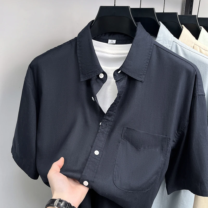 Men's casual summer new Lyocell ice shirt with a collar and short sleeves, simple and versatile trendy top
Men's casual summer new Lyocell ice shirt with a collar and short sleeves, simple and versatile trendy top