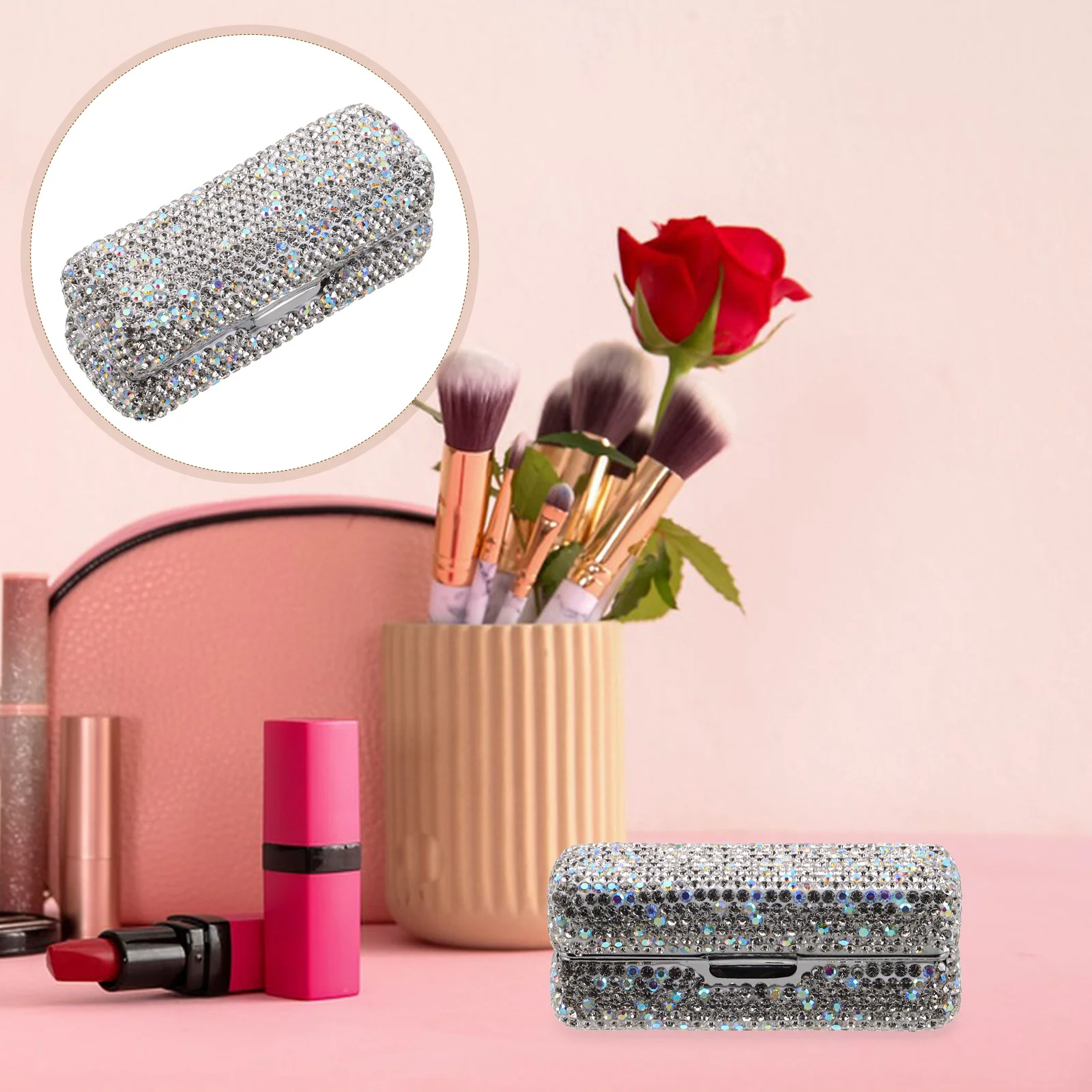 Rhinestone Compact Single Lipstick Case Bling Portable Travel Makeup Organizer Mirror Lip Gloss Holder Makeup Organizer Travel 
Rhinestone Compact Single Lipstick Case Bling Portable Travel Makeup Organizer Mirror Lip Gloss Holder Makeup Organizer Travel