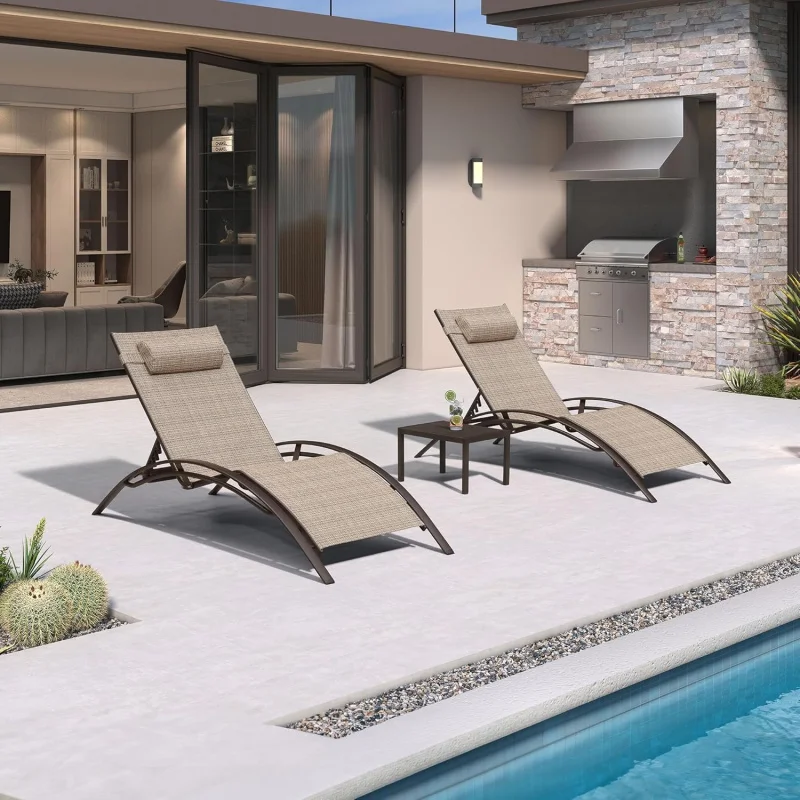 Set of 3 Oversized Chaise Lounge, Outdoor Patio Pool Lounger, Bronze Aluminum Adjustable Recliner/ Side Table, Khaki Backy
Set of 3 Oversized Chaise Lounge, Outdoor Patio Pool Lounger, Bronze Aluminum Adjustable Recliner/ Side Table, Khaki Backy