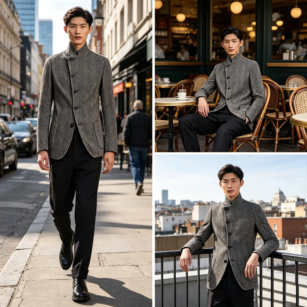 Men's Herringbone Stand Collar Blazer Slim Fit Textured Suit Jacket Vintage Formal Business Daily Outdoor Outerwear Coat
Men's Herringbone Stand Collar Blazer Slim Fit Textured Suit Jacket Vintage Formal Business Daily Outdoor Outerwear Coat