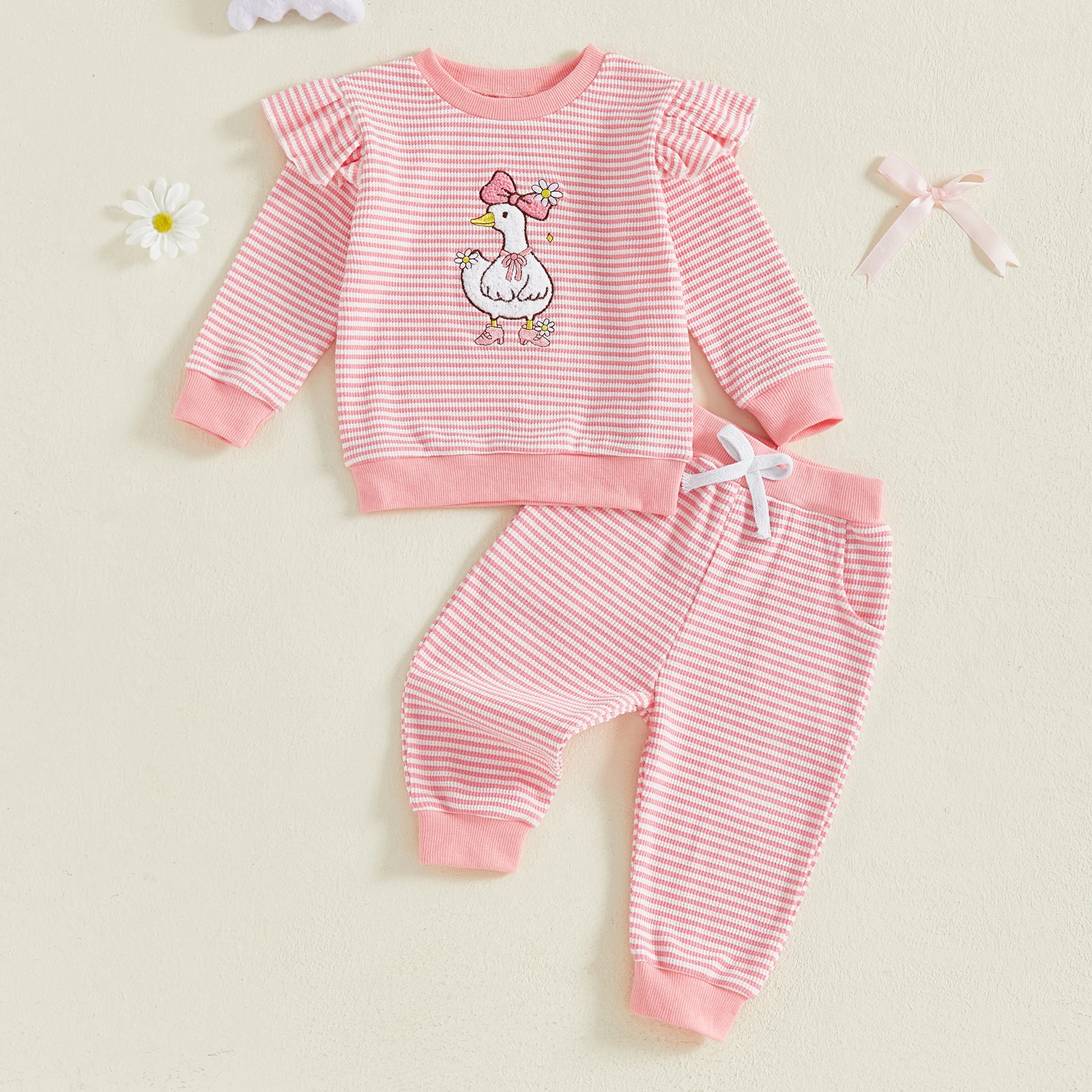 Toddler Baby Girl Fall Outfits Goose/Bow Cherry Embroidered Striped Long Sleeve Tops with Pants 2 Pcs Set
Toddler Baby Girl Fall Outfits Goose/Bow Cherry Embroidered Striped Long Sleeve Tops with Pants 2 Pcs Set