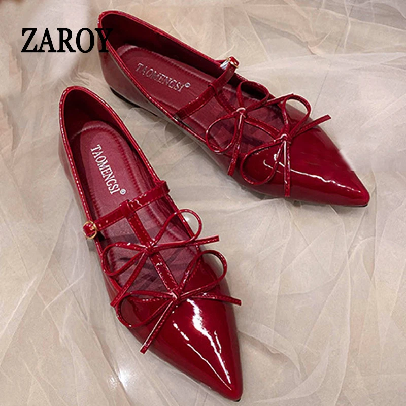 ZAROY Elegant Bowtie Mary Janes Flat Shoes Women Pointed Toe T-strap Summer Buckle Strap Patent Leather Loafers Zapatos De Mujer
ZAROY Elegant Bowtie Mary Janes Flat Shoes Women Pointed Toe T-strap Summer Buckle Strap Patent Leather Loafers Zapatos De Mujer