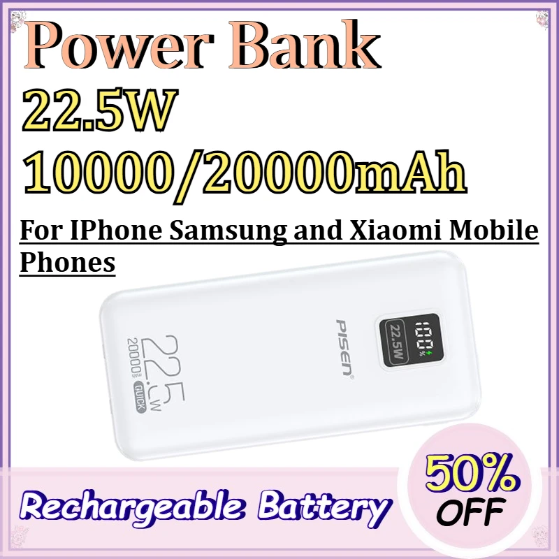 22.5W 10000/20000mAh Power Bank for IPhone Samsung and Xiaomi Mobile Phones Power Bank with Dual Cables
22.5W 10000/20000mAh Power Bank for IPhone Samsung and Xiaomi Mobile Phones Power Bank with Dual Cables