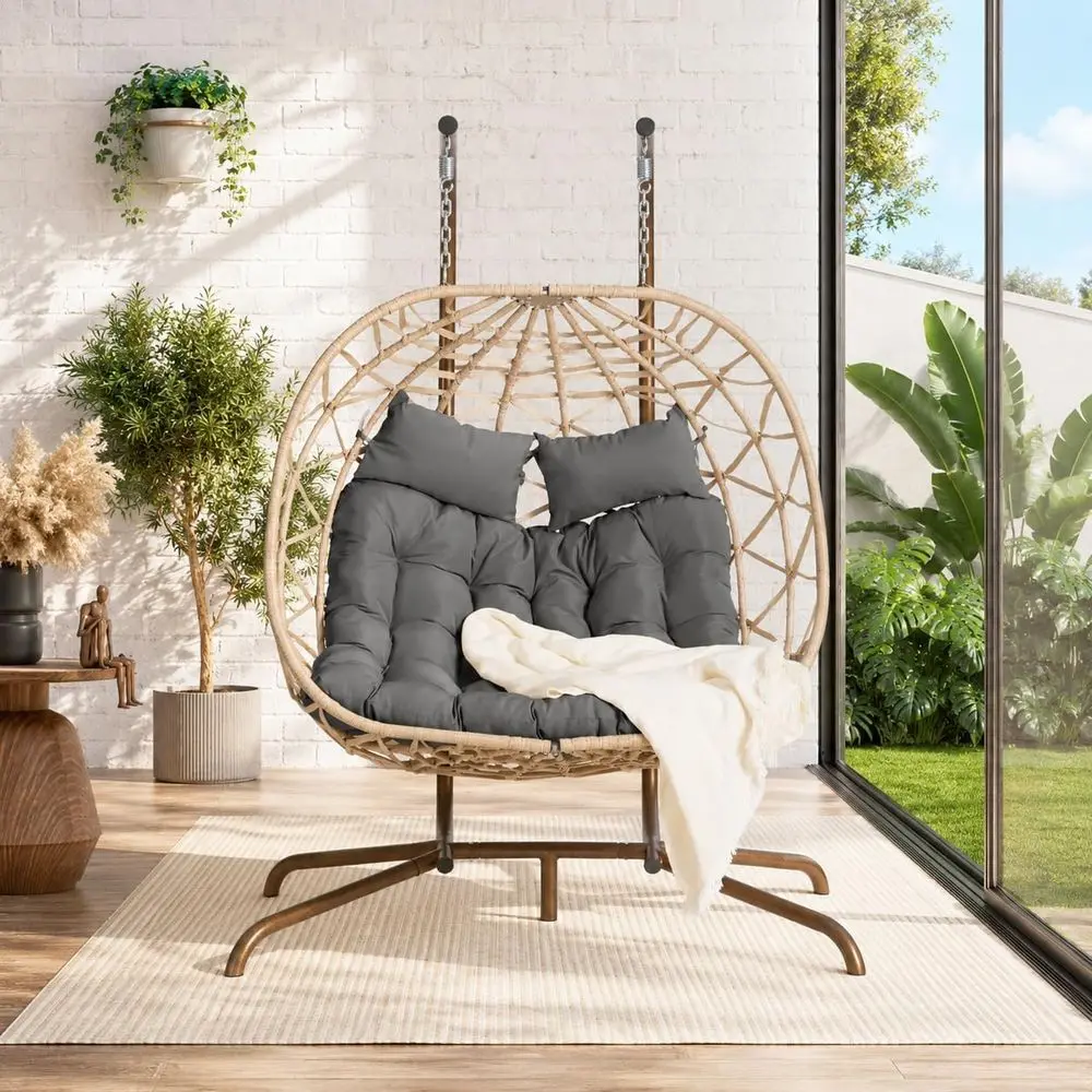 2 Person Wicker Hanging Egg Chair with Cushion, Suitable for Indoor and Outdoor Use
2 Person Wicker Hanging Egg Chair with Cushion, Suitable for Indoor and Outdoor Use