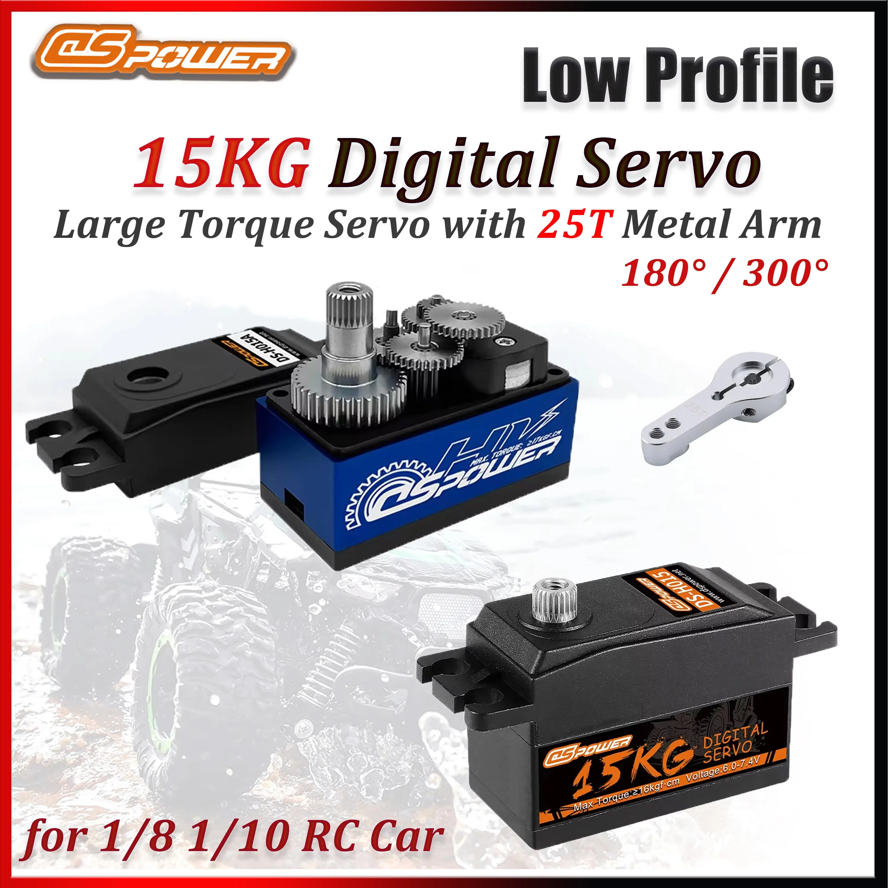 DSPOWER 15KG Low Profile Large Torque Digital Servo Short Body Metal Gear 180° / 300° for 1/8 1/10 RC Car Robot Axial Airplane
DSPOWER 15KG Low Profile Large Torque Digital Servo Short Body Metal Gear 180° / 300° for 1/8 1/10 RC Car Robot Axial Airplane