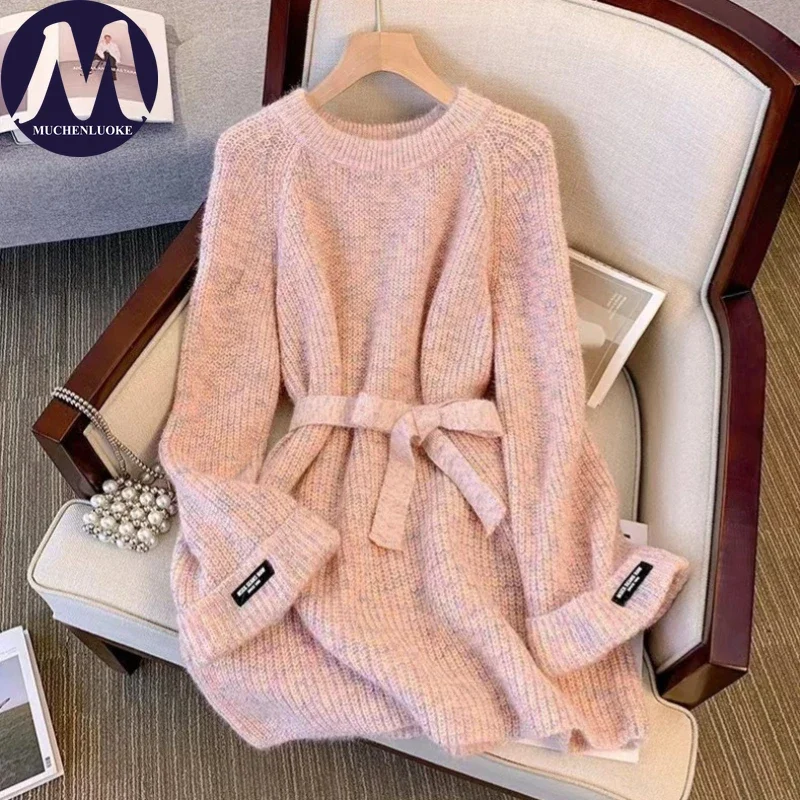 Sweater for Woman Autumn Winter New Lazy Style O Neck Knitted Lace Up Sweaters Korean Fashion Casual Loose Women's Pullovers
Sweater for Woman Autumn Winter New Lazy Style O Neck Knitted Lace Up Sweaters Korean Fashion Casual Loose Women's Pullovers