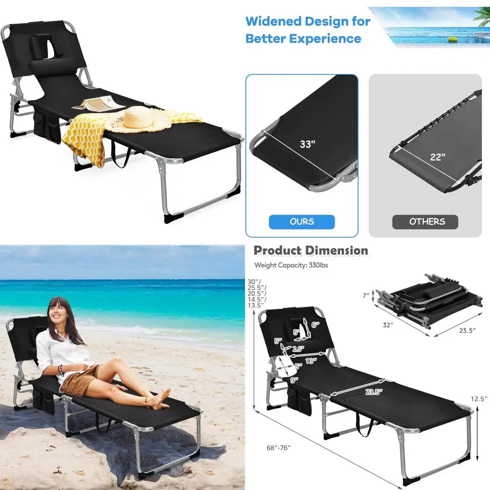 Adjustable Reclining Sunbathing Lounge Chair with Face Hole, Patio Folding Beach Chair with Side Pocket, Portable Outdoor Relaxa
Adjustable Reclining Sunbathing Lounge Chair with Face Hole, Patio Folding Beach Chair with Side Pocket, Portable Outdoor Relaxa