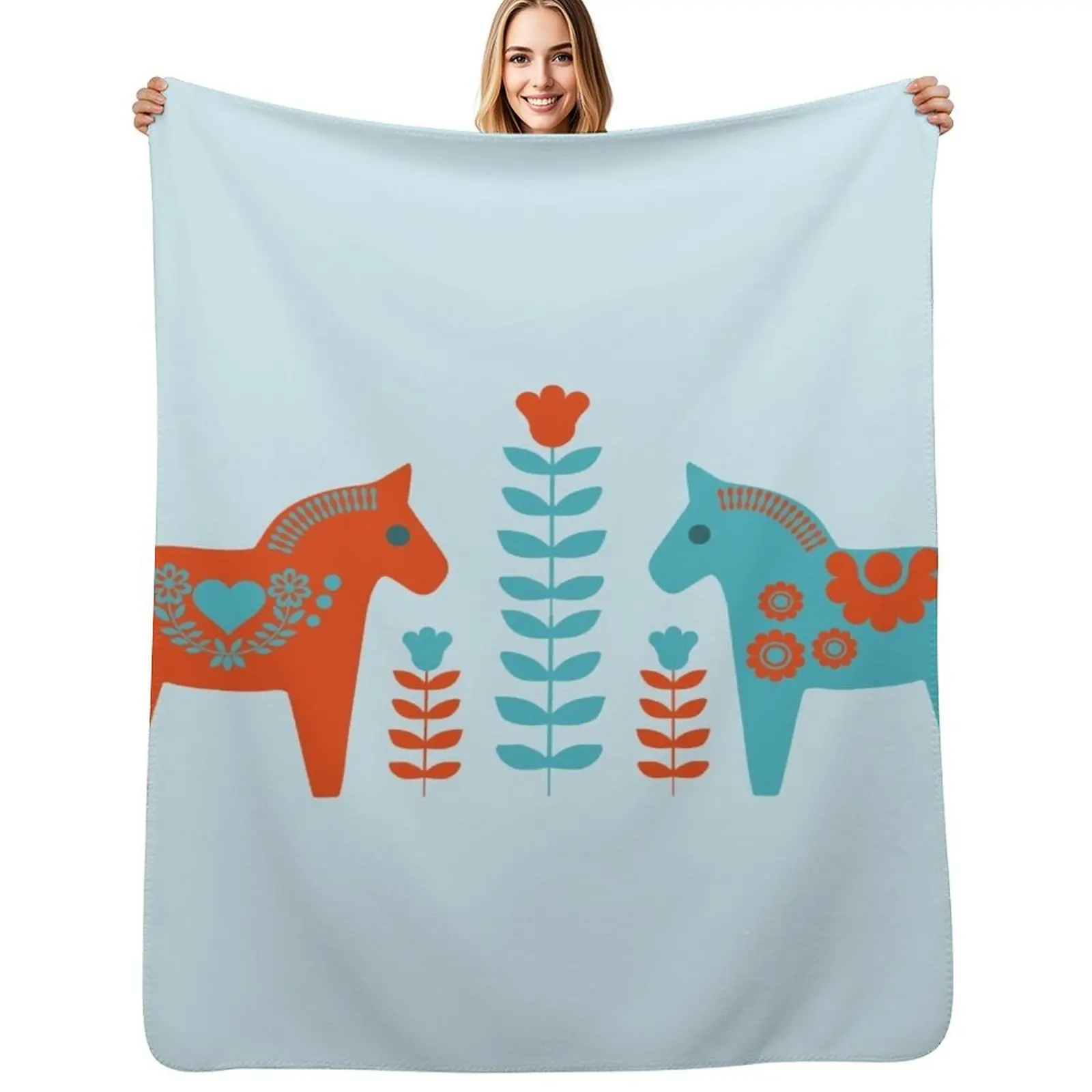 Scandinavian Folk Art Dala Horses and Flowers Throw Blanket Loose for sofa Bed Travel Blanket
Scandinavian Folk Art Dala Horses and Flowers Throw Blanket Loose for sofa Bed Travel Blanket