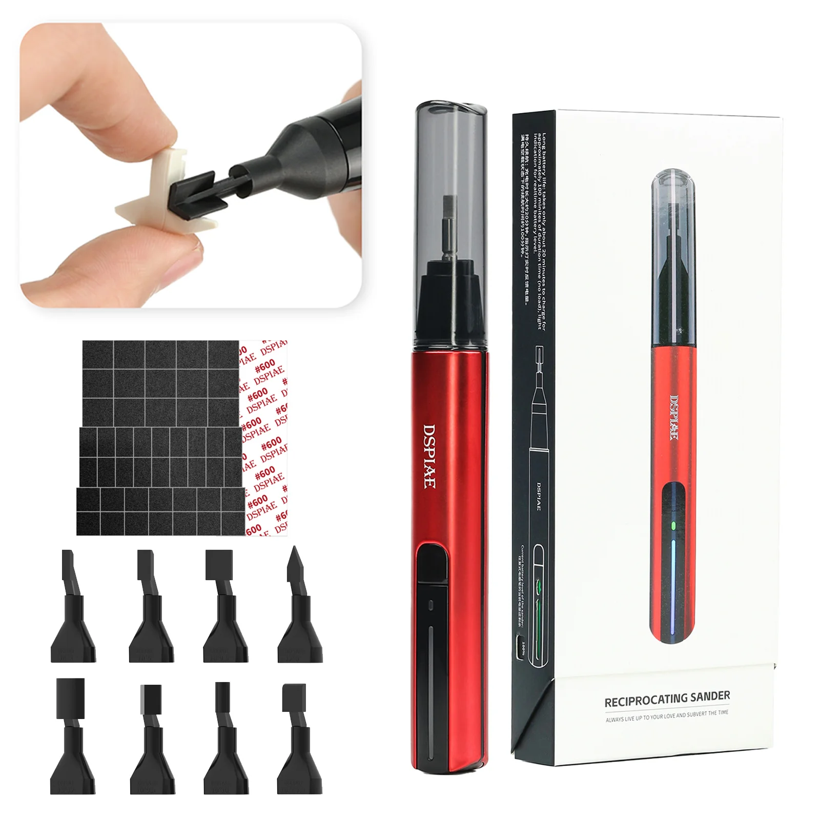 USB Mini Reciprocating Sander Pen, Portable Electric Polishing Sanding Tool with 3Pcs Self-Adhesive Sandpaper Heads
USB Mini Reciprocating Sander Pen, Portable Electric Polishing Sanding Tool with 3Pcs Self-Adhesive Sandpaper Heads