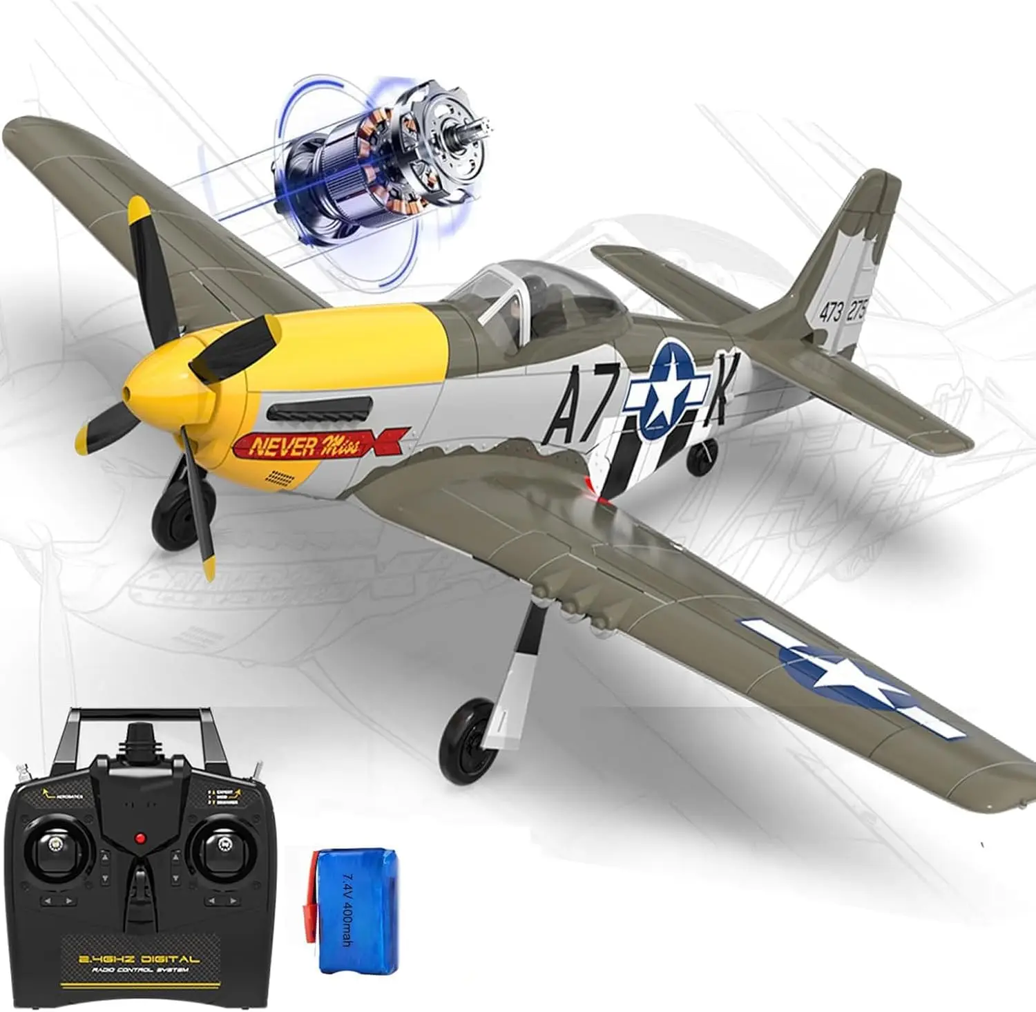 500MM Pre-Assembled P51 Mustang Remote Control Airplane Aircraft Combat Xpilot Stabilization Aerobatics / 6 Axis Gyro 4CH P51D
500MM Pre-Assembled P51 Mustang Remote Control Airplane Aircraft Combat Xpilot Stabilization Aerobatics / 6 Axis Gyro 4CH P51D