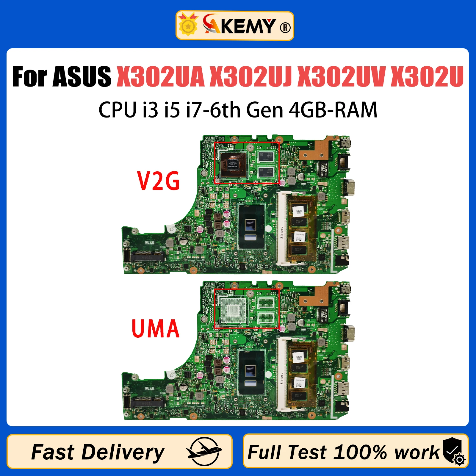 AKEMY X302UJ Laptop Motherboard For ASUS X302UA X302UV X302U Mainboard with CPU i3 i5 i7-6th Gen 4GB
AKEMY X302UJ Laptop Motherboard For ASUS X302UA X302UV X302U Mainboard with CPU i3 i5 i7-6th Gen 4GB