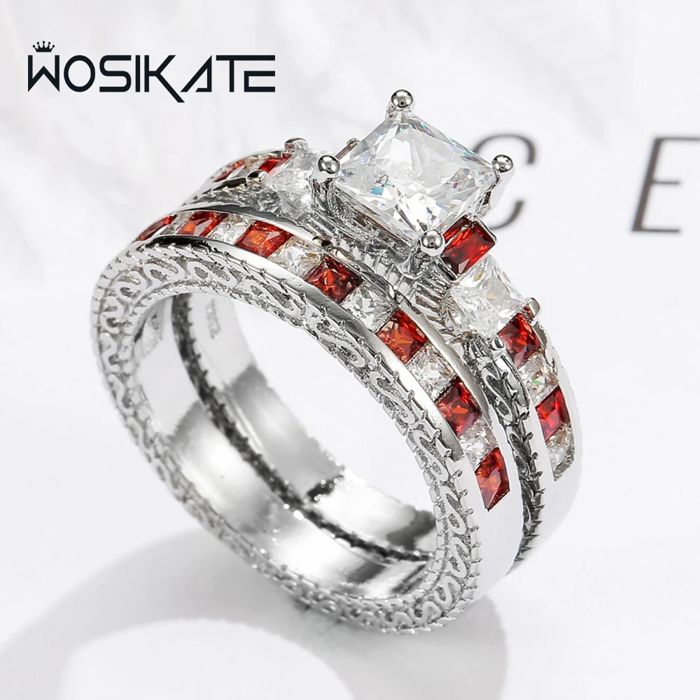 WOSIKATE 925, серебряное квадратное циркониевое рубиновое обручальное кольцо для женщин, модные ювелирные изделия, подарок на помолвку, комплект колец, аксессуары для колец на палец
WOSIKATE 925, серебряное квадратное циркониевое рубиновое обручальное кольцо для женщин, модные ювелирные изделия, подарок на помолвку, комплект колец, аксессуары для колец на палец