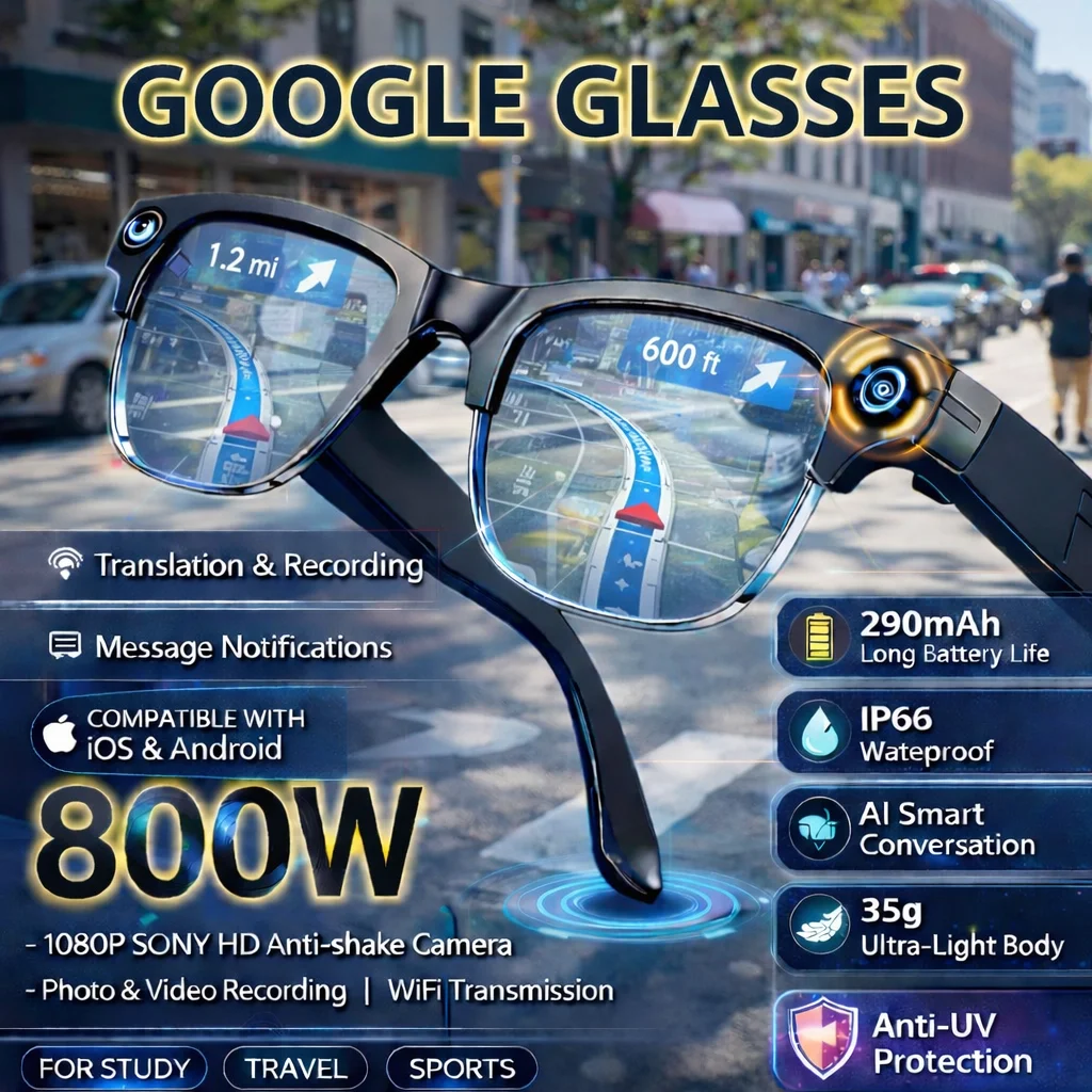 2026 New 800W HD AI Smart Glasses Video Recording Photo Multifunction WIFI Music ChatGPT Call Translation Sports Camera Glasses
2026 New 800W HD AI Smart Glasses Video Recording Photo Multifunction WIFI Music ChatGPT Call Translation Sports Camera Glasses