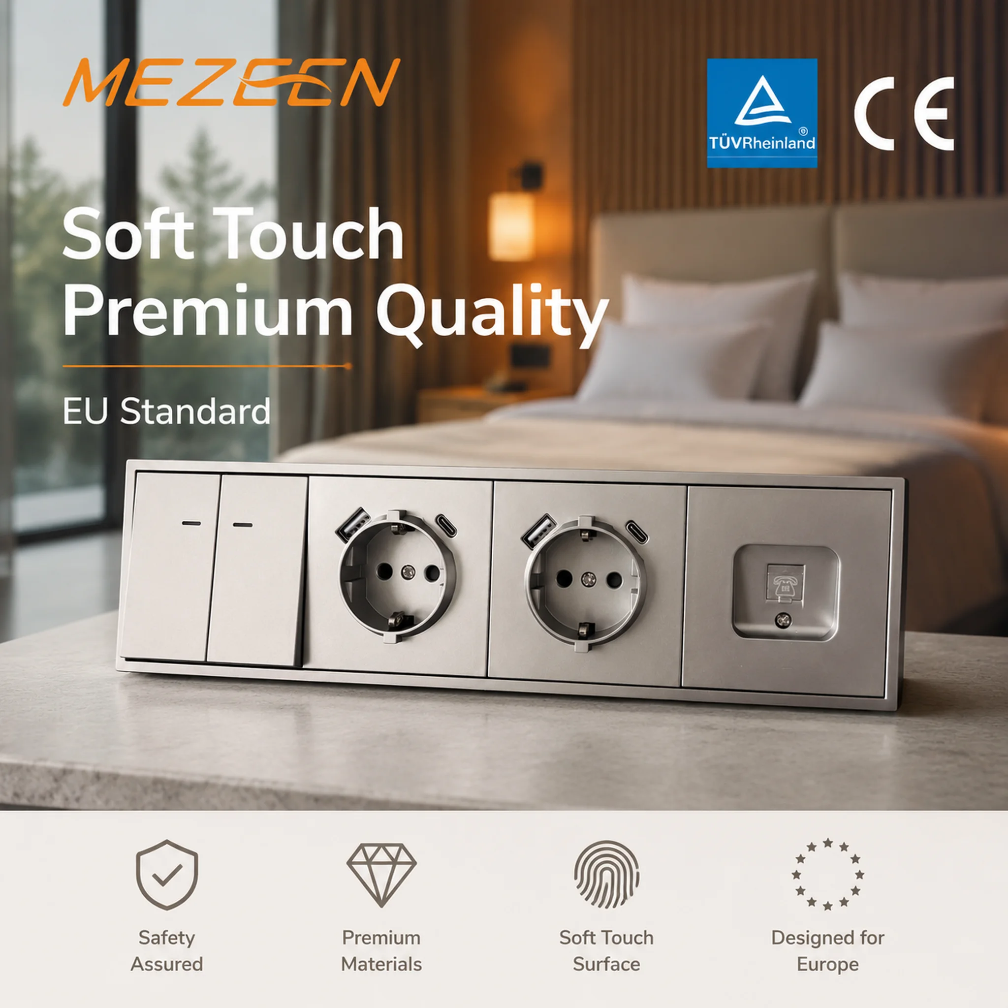 Flame Retardant PC Panel 80*80mm Sized EU Standard Soft Touch Socket and Switch CE Certified Safe Sockets for Home 250V~ 16A
Flame Retardant PC Panel 80*80mm Sized EU Standard Soft Touch Socket and Switch CE Certified Safe Sockets for Home 250V~ 16A