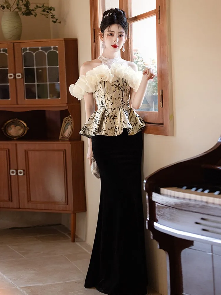 Banquet halter evening dress for women light luxury one-shoulder fishtail elegant the host
Banquet halter evening dress for women light luxury one-shoulder fishtail elegant the host
