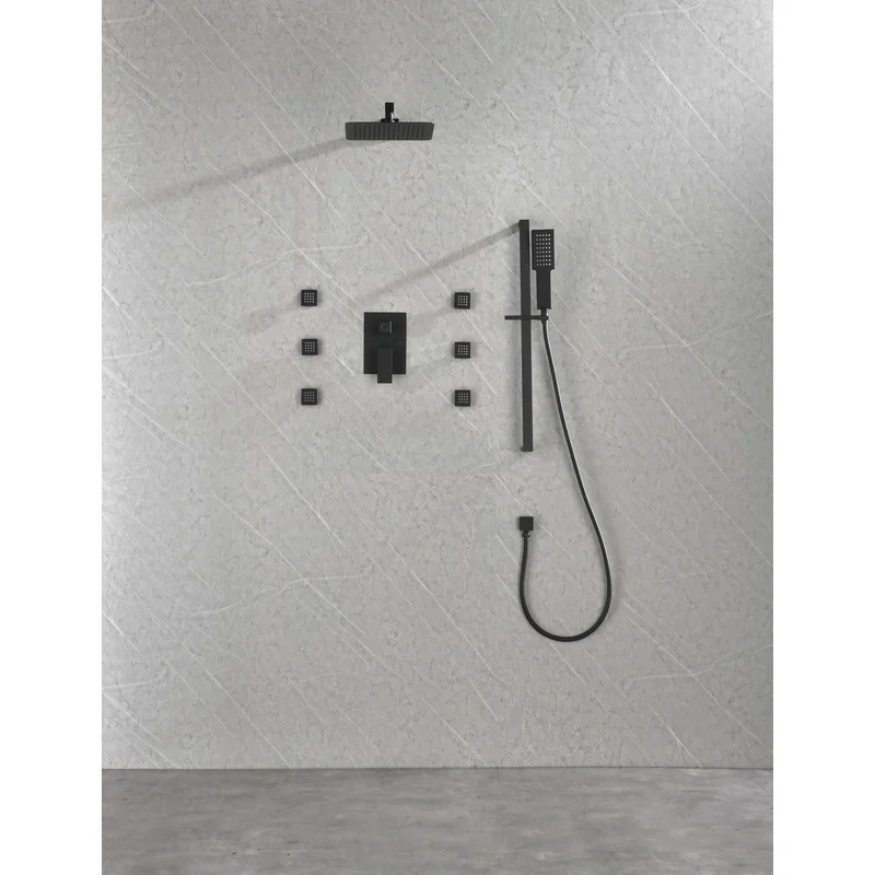 Wall-mounted shower system with 6 body jets and handheld shower
Wall-mounted shower system with 6 body jets and handheld shower
