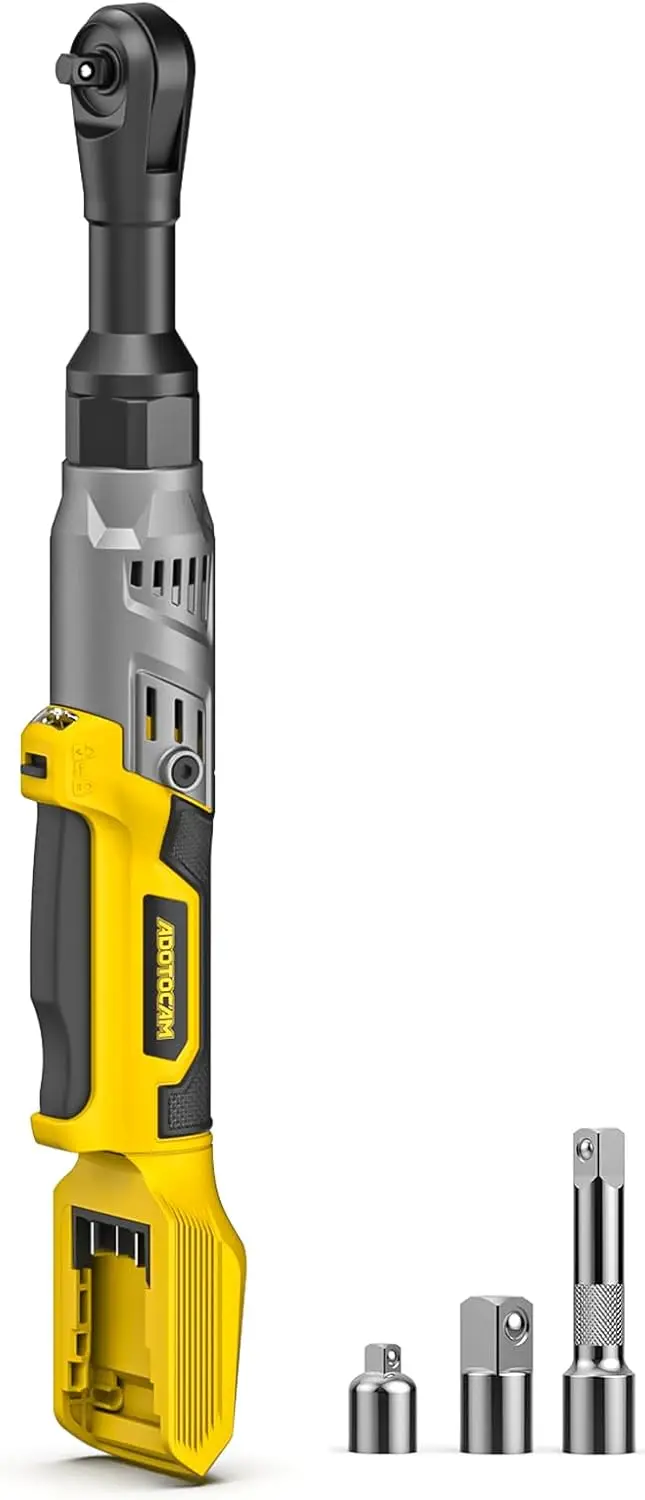 3/8" Cordless Ratchet Wrench for 20V Battery, 75FT-LBS, Variable Speed, LED, 1/4" & 1/2" Adapters, 3" Extension
3/8" Cordless Ratchet Wrench for 20V Battery, 75FT-LBS, Variable Speed, LED, 1/4" & 1/2" Adapters, 3" Extension