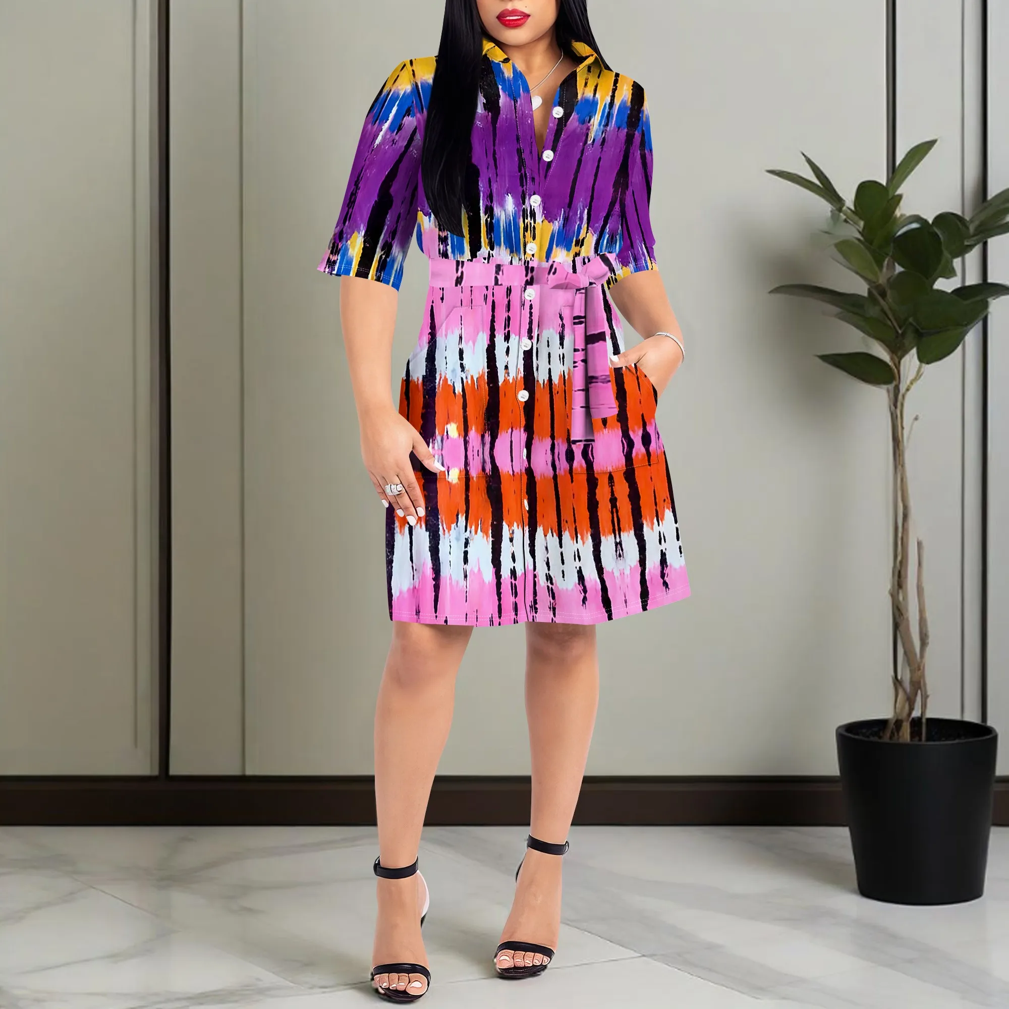 Colorful Tribal Print Mini Dress for Women 2025 Summer Casual Shirt Style Dress with Pockets Short Sleeve Flared Hem XS-3XL
Colorful Tribal Print Mini Dress for Women 2025 Summer Casual Shirt Style Dress with Pockets Short Sleeve Flared Hem XS-3XL