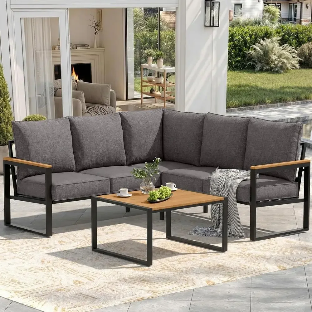 6-Piece Outdoor Sectional Sofa Set with Side Table, L-Shaped Patio Furniture, Grey
6-Piece Outdoor Sectional Sofa Set with Side Table, L-Shaped Patio Furniture, Grey