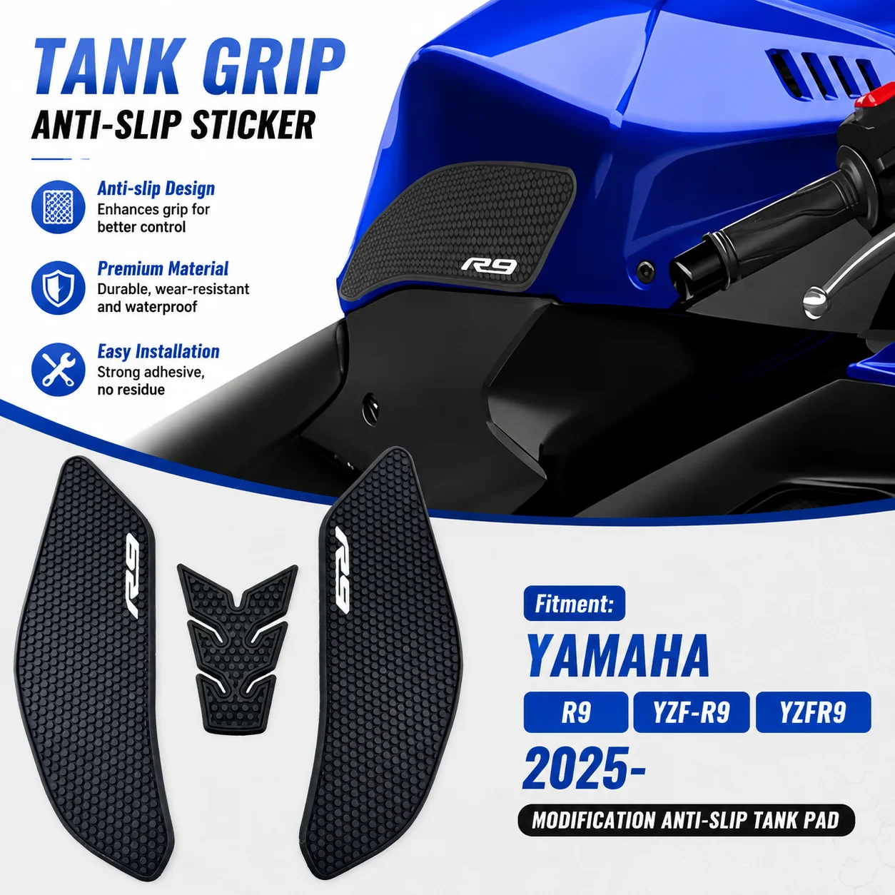 Suitable for Yamaha R9 YZF-R9 YZFR9 2025+ motorcycle rubber anti slip stickers, fuel tank pads, and scratch resistant stickers
Suitable for Yamaha R9 YZF-R9 YZFR9 2025+ motorcycle rubber anti slip stickers, fuel tank pads, and scratch resistant stickers